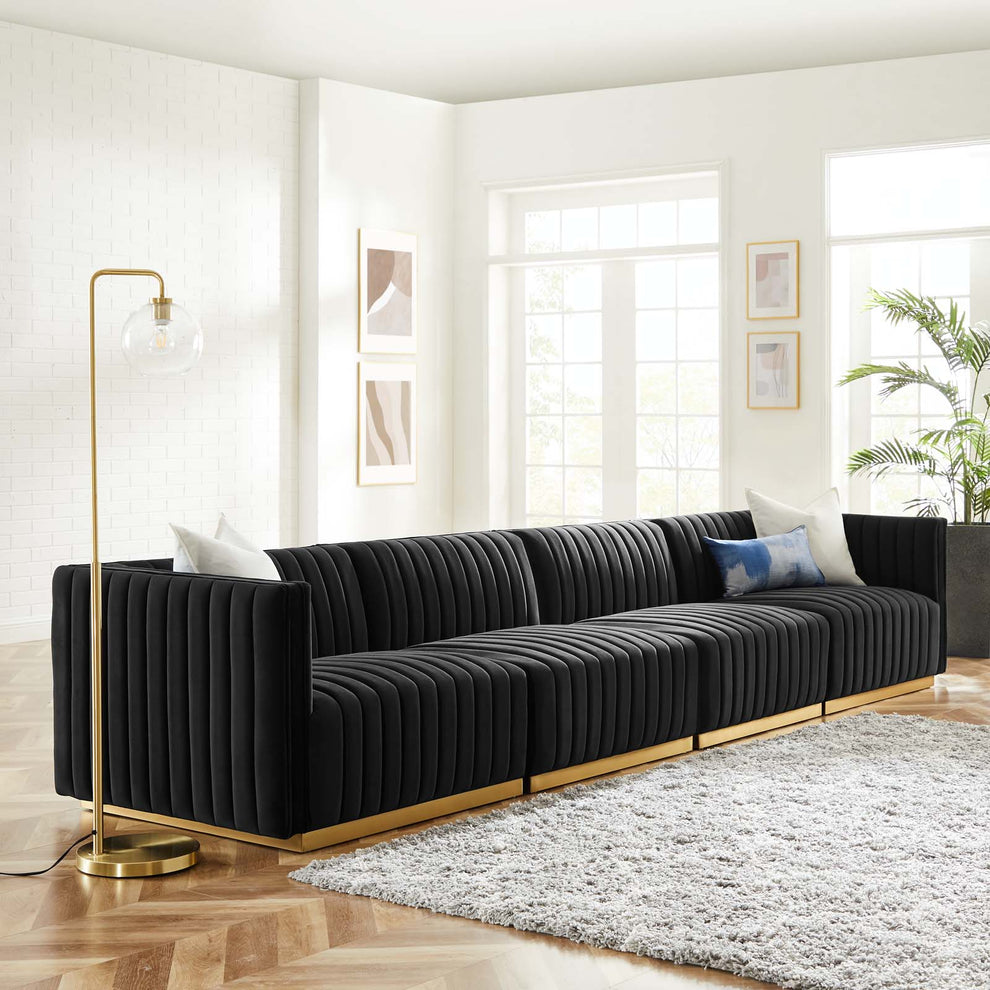 Conjure Channel Tufted Performance Velvet 4-Piece Sofa By Modway - EEI-5845 | Sofas | Modishstore - 1