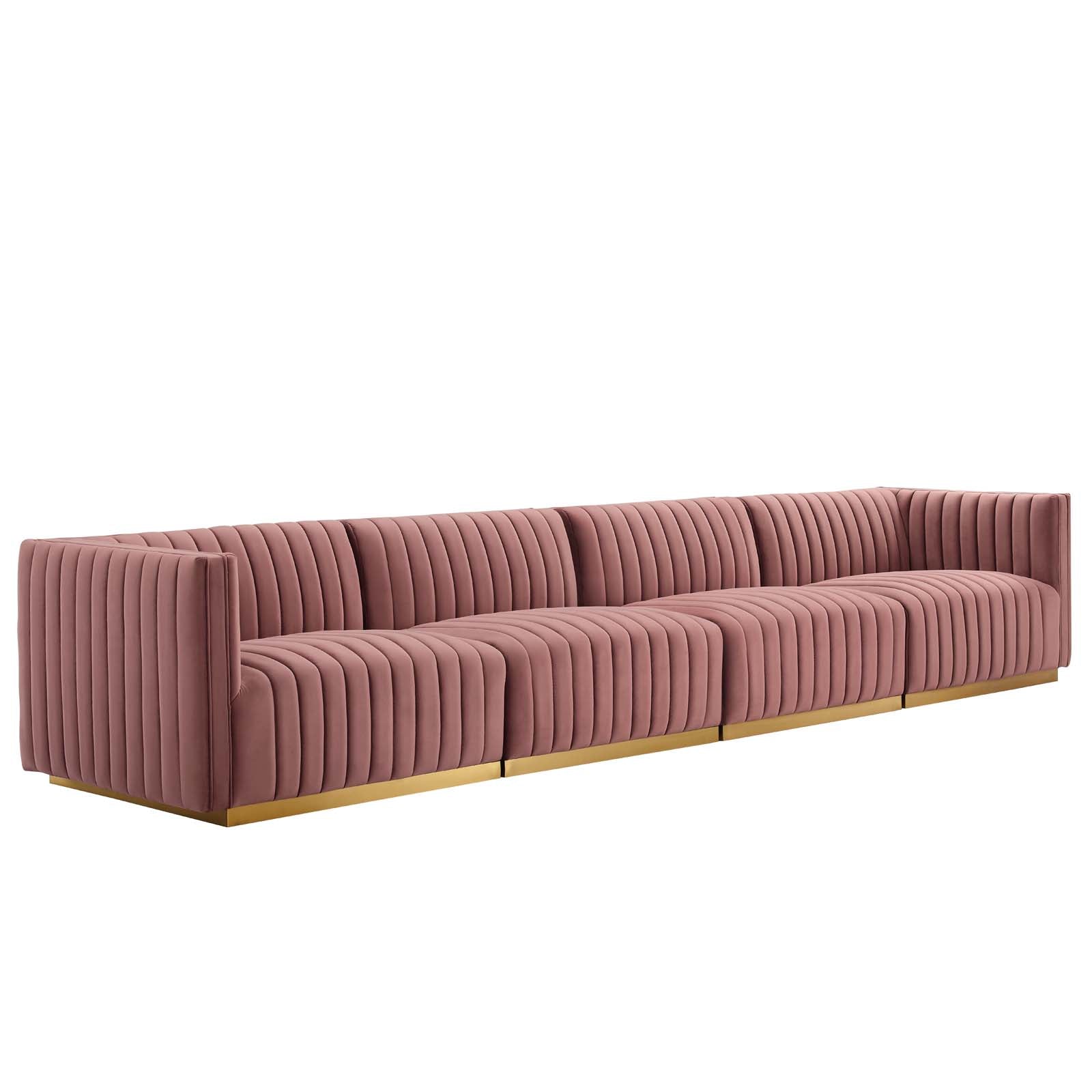 Conjure Channel Tufted Performance Velvet 4-Piece Sofa By Modway - EEI-5845 | Sofas | Modishstore - 14