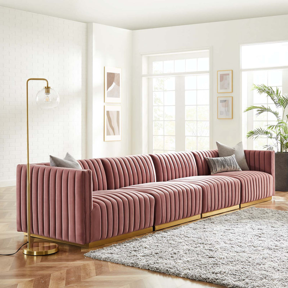 Conjure Channel Tufted Performance Velvet 4-Piece Sofa By Modway - EEI-5845 | Sofas | Modishstore - 19