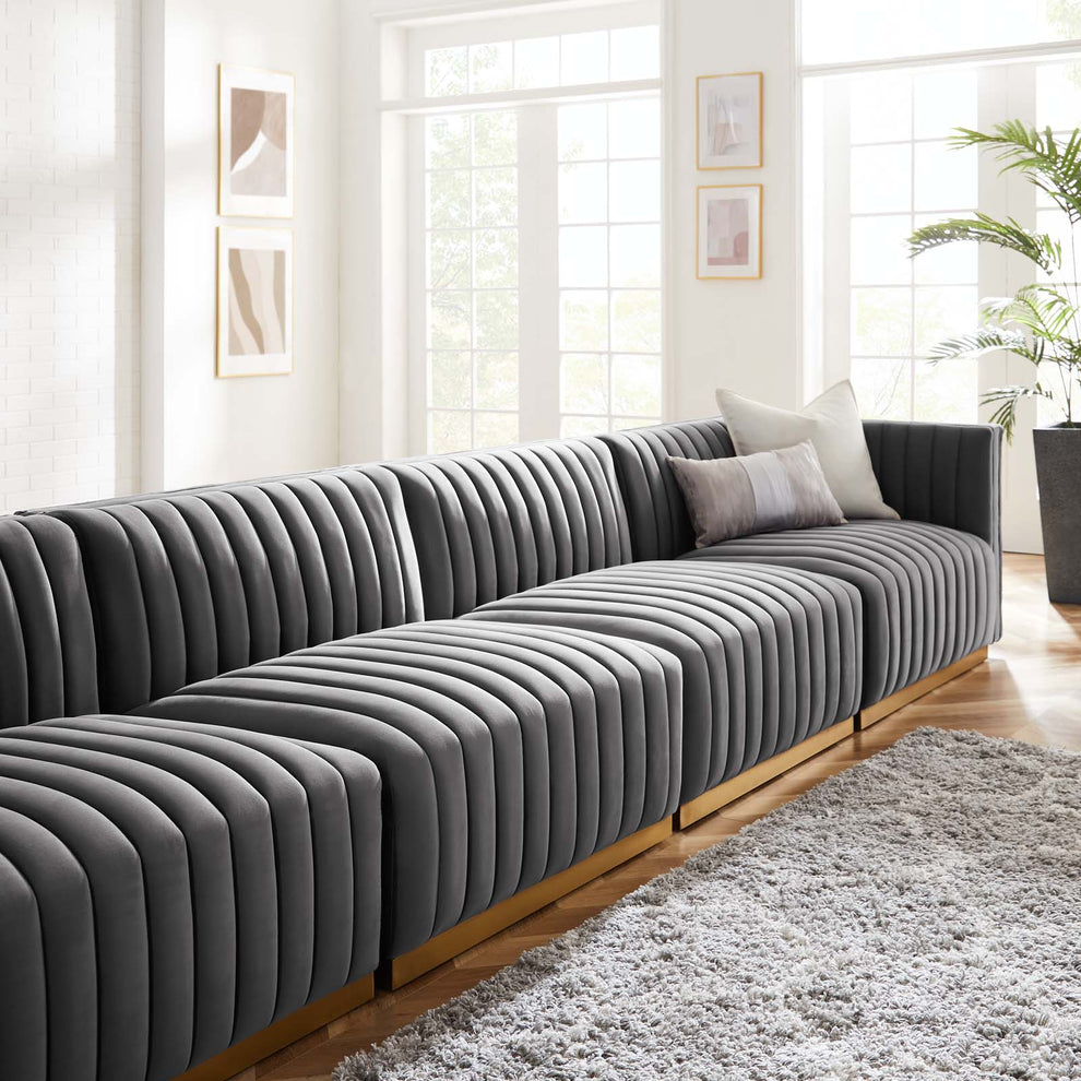 Conjure Channel Tufted Performance Velvet 4-Piece Sofa By Modway - EEI-5845 | Sofas | Modishstore - 31