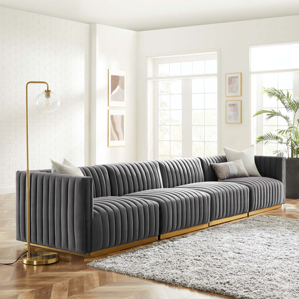 Conjure Channel Tufted Performance Velvet 4-Piece Sofa By Modway - EEI-5845 | Sofas | Modishstore - 32