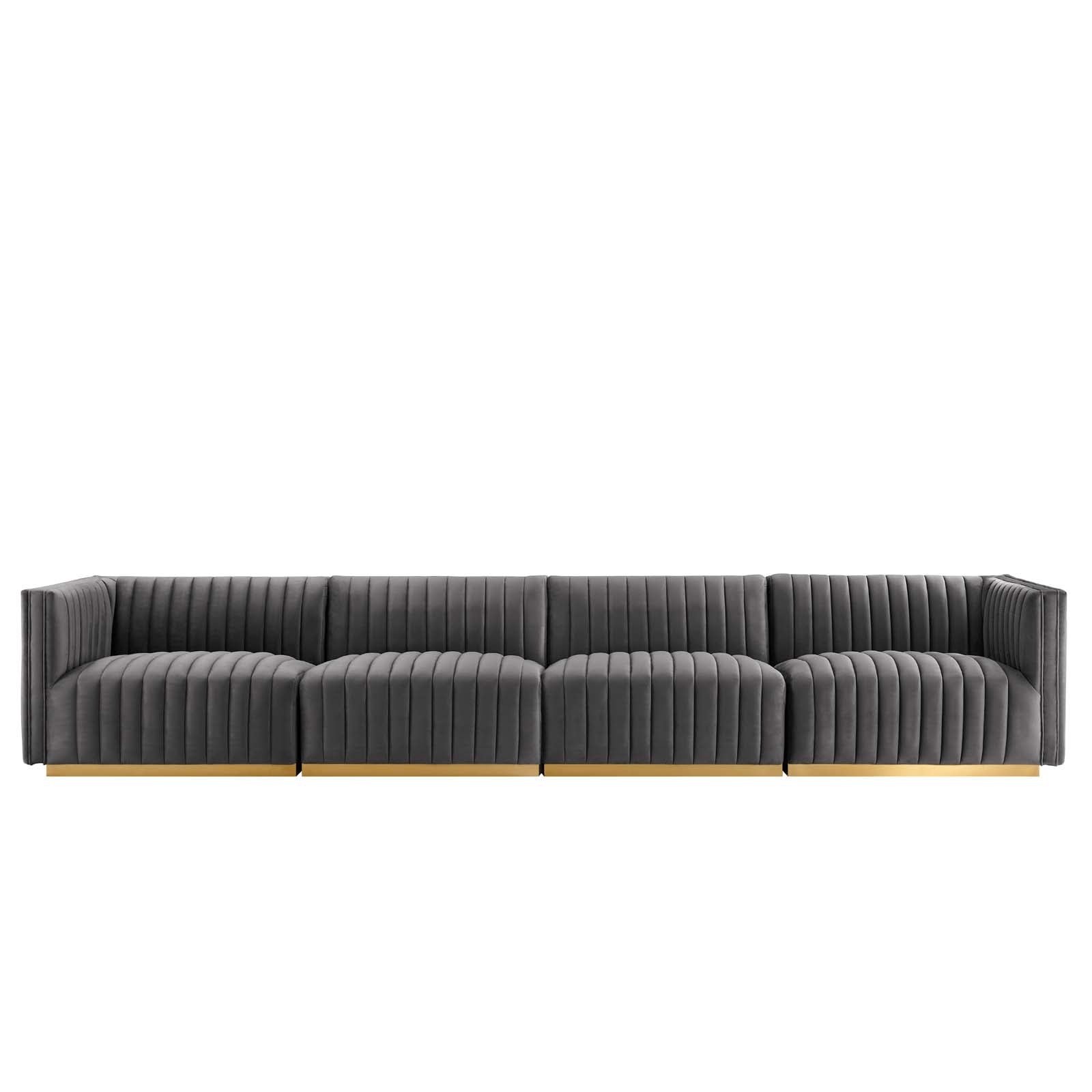 Conjure Channel Tufted Performance Velvet 4-Piece Sofa By Modway - EEI-5845 | Sofas | Modishstore - 33