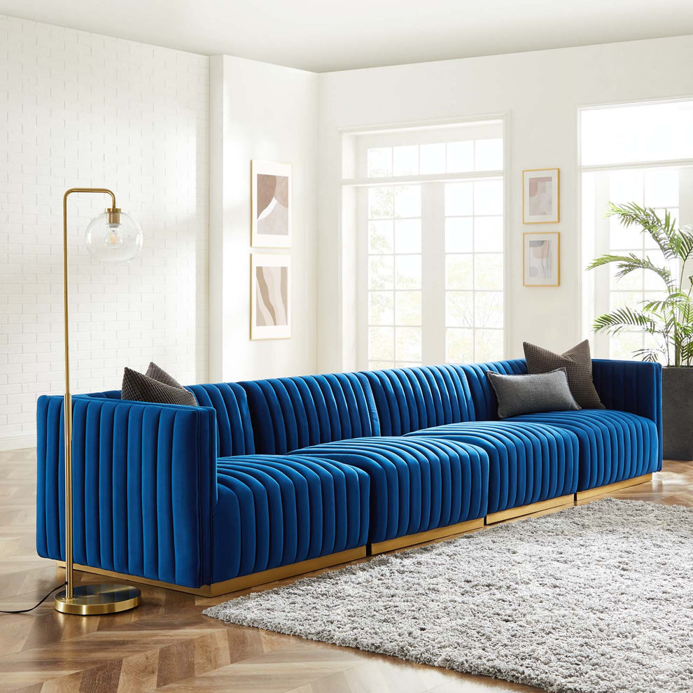 Conjure Channel Tufted Performance Velvet 4-Piece Sofa By Modway - EEI-5845 | Sofas | Modishstore - 45