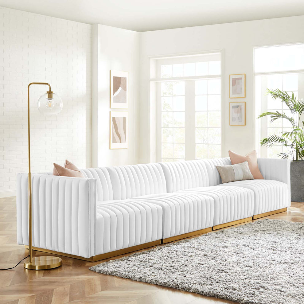 Conjure Channel Tufted Performance Velvet 4-Piece Sofa By Modway - EEI-5845 | Sofas | Modishstore - 58