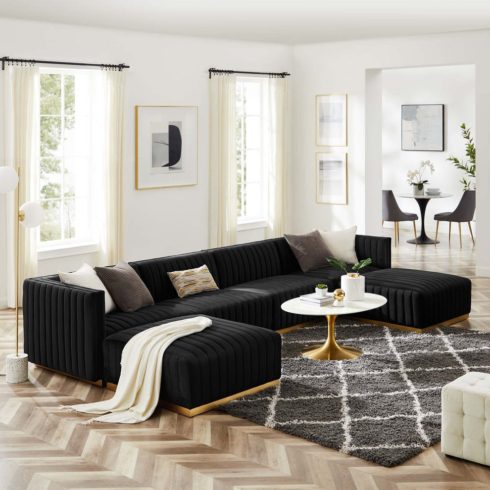 Conjure Channel Tufted Performance Velvet 6-Piece Sectional By Modway - EEI-5846 | Sectional | Modishstore - 1