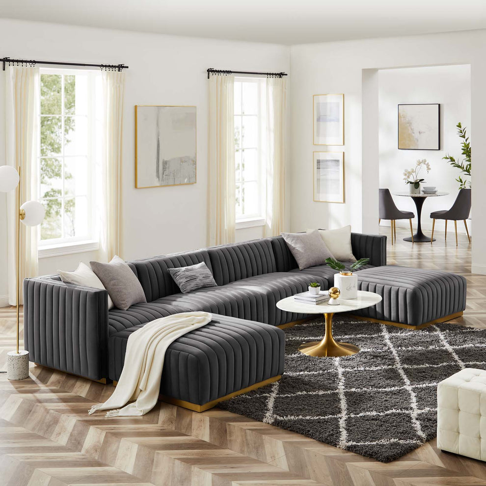 Conjure Channel Tufted Performance Velvet 6-Piece Sectional By Modway - EEI-5846 | Sectional | Modishstore - 41