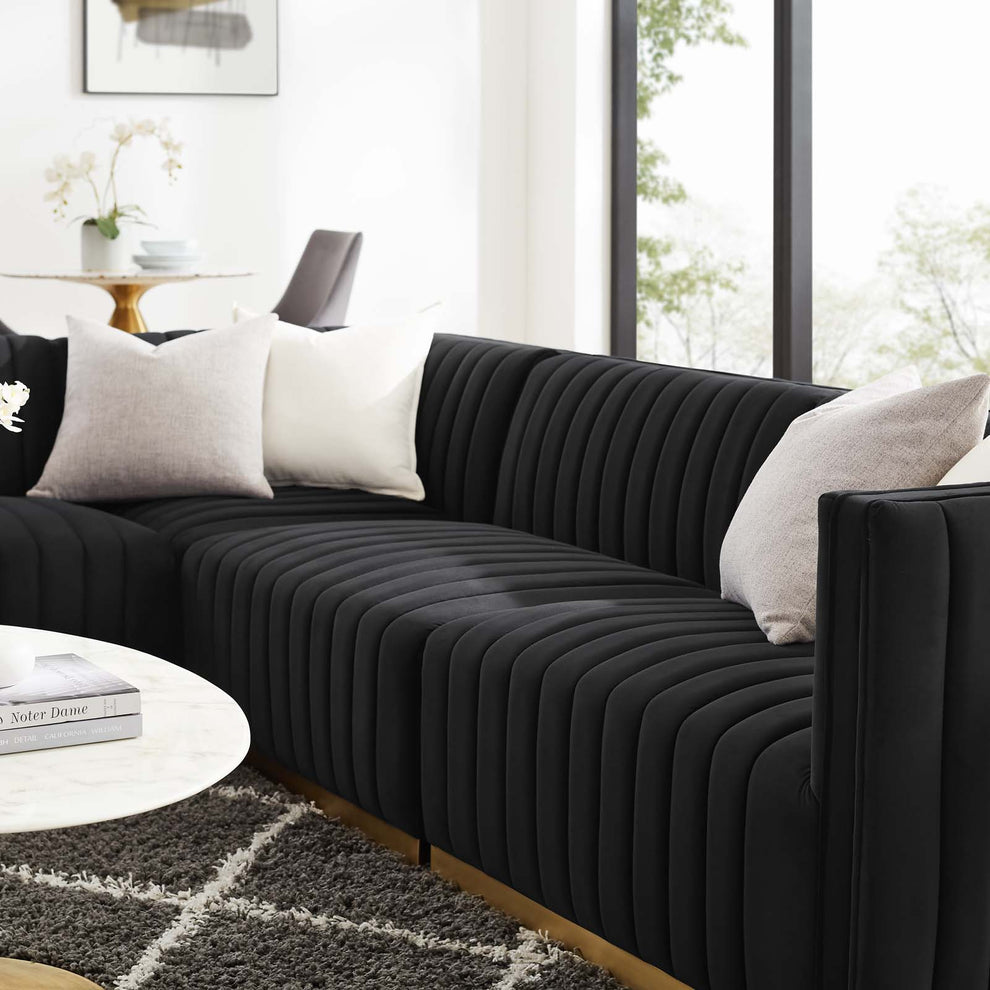 Conjure Channel Tufted Performance Velvet 4-Piece Sectional By Modway - EEI-5847 | Sectional | Modishstore - 9