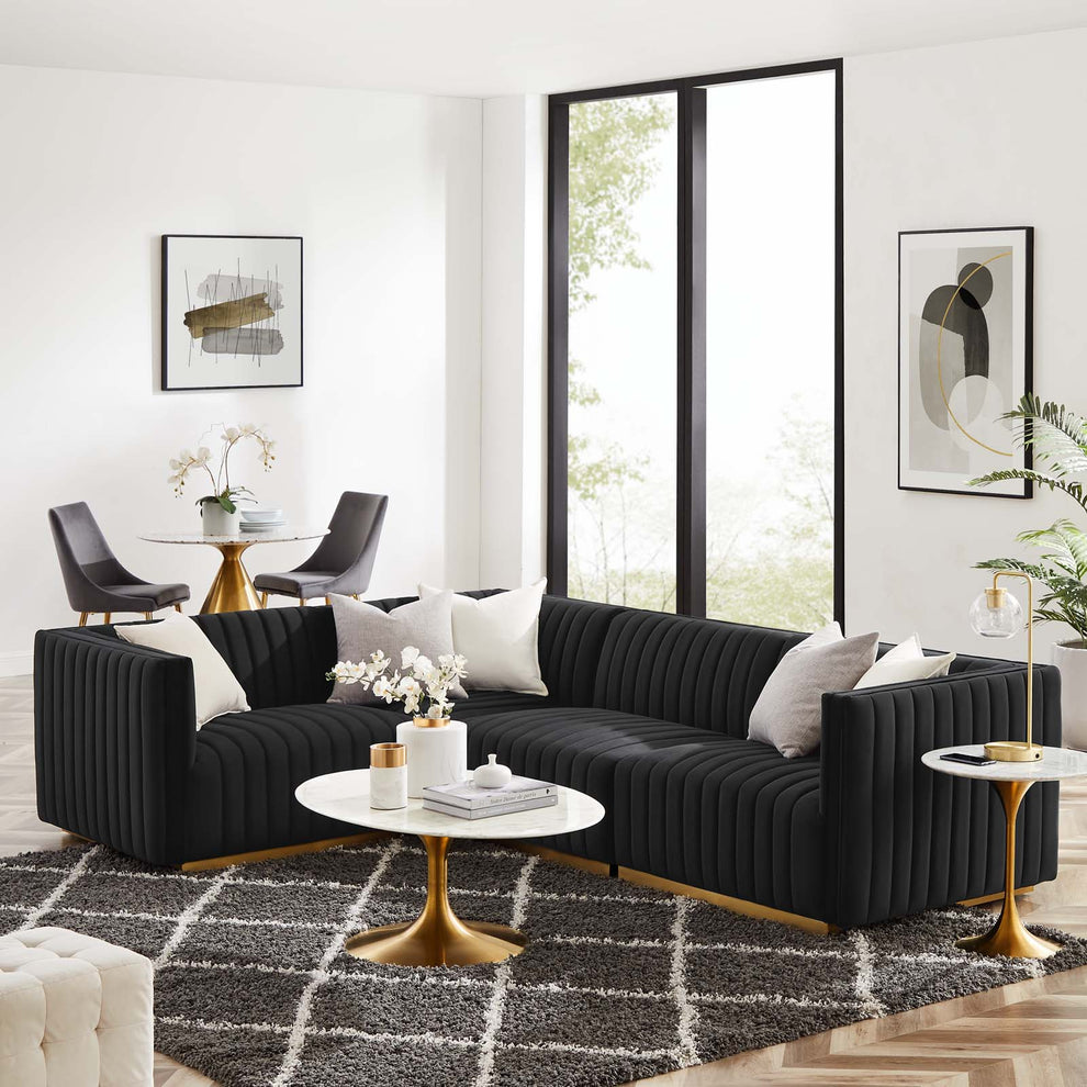 Conjure Channel Tufted Performance Velvet 4-Piece Sectional By Modway - EEI-5847 | Sectional | Modishstore - 1