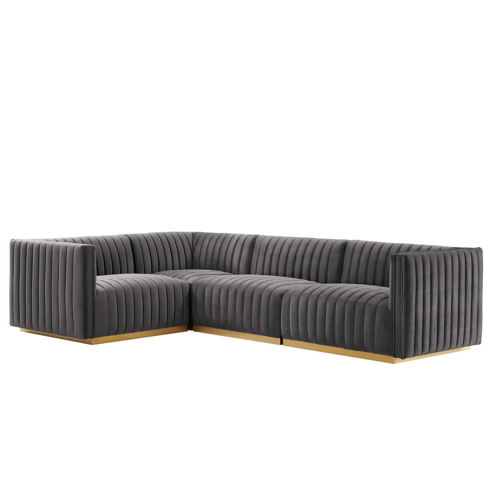Conjure Channel Tufted Performance Velvet 4-Piece Sectional By Modway - EEI-5847 | Sectional | Modishstore - 33