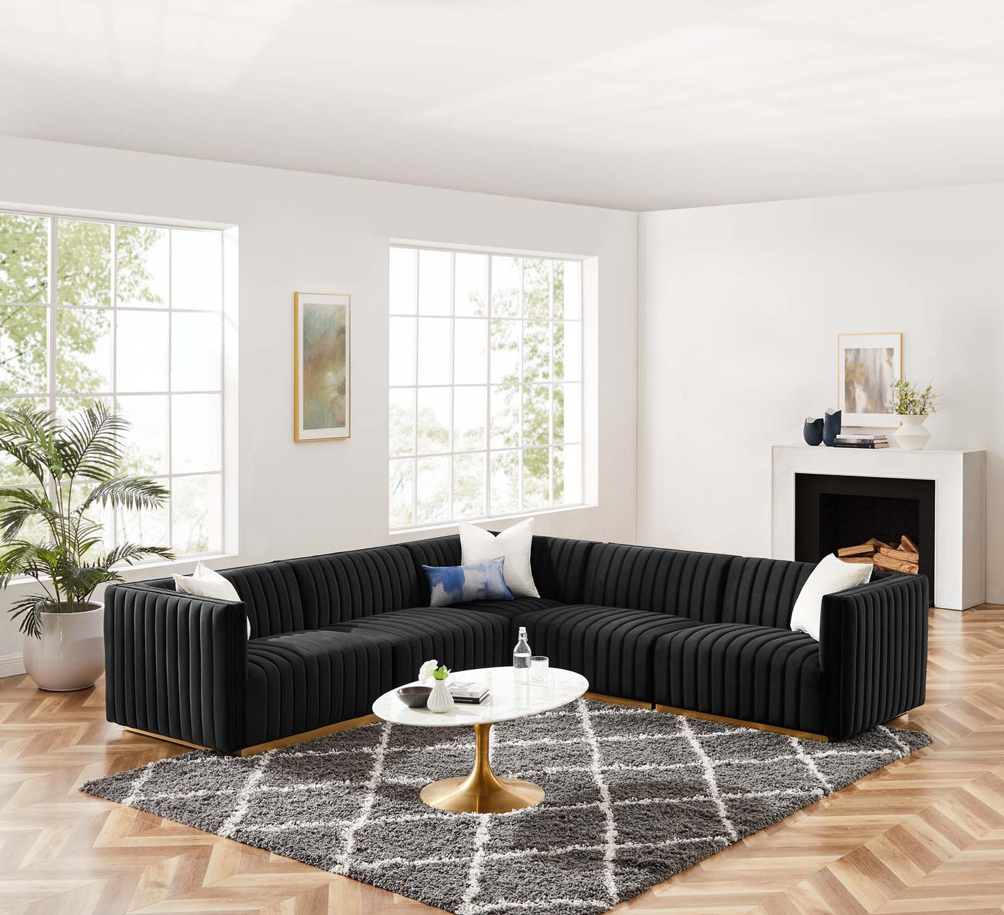 Conjure Channel Tufted Performance Velvet 5-Piece Sectional By Modway - EEI-5849 | Sectional | Modishstore - 1