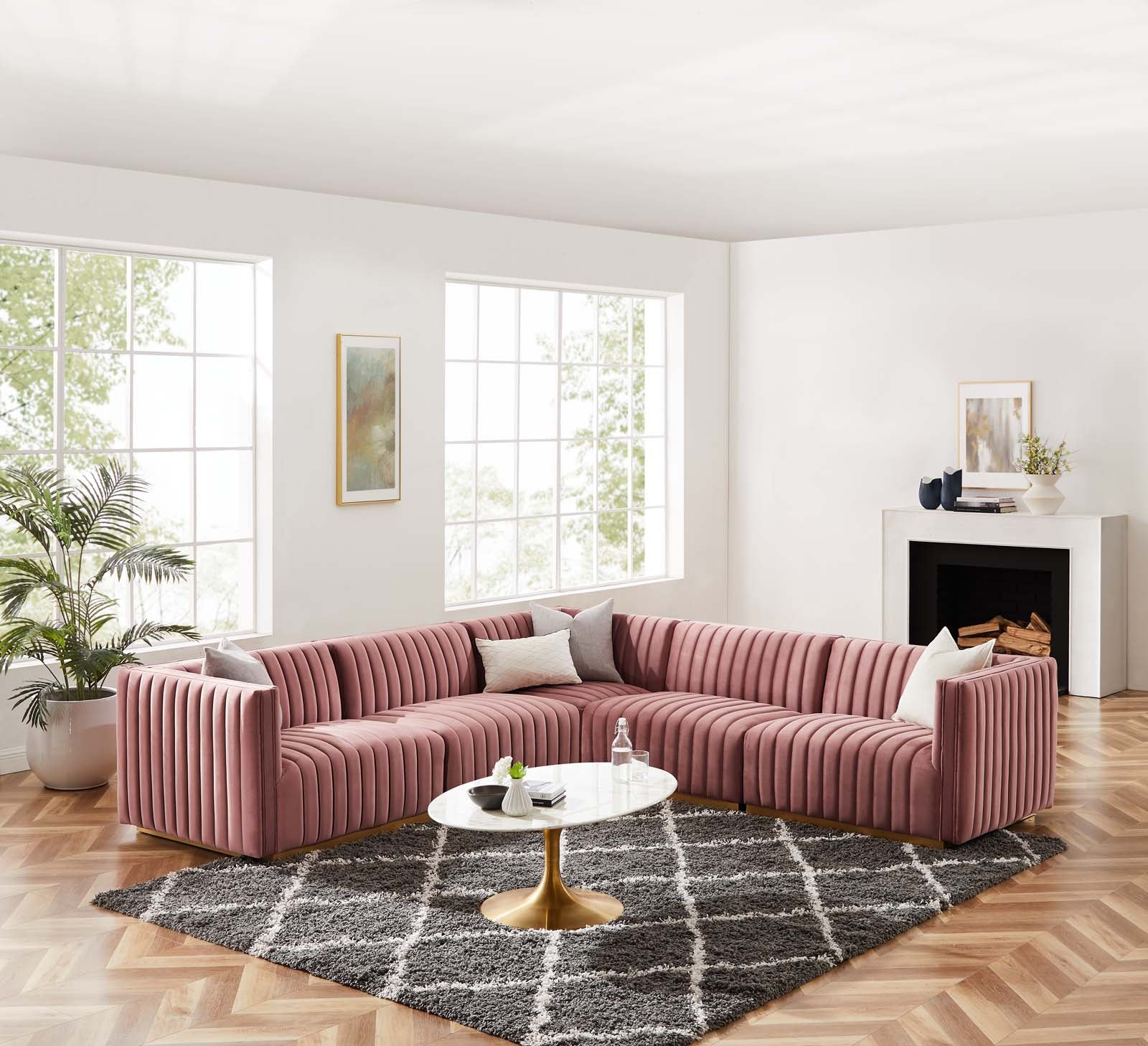 Conjure Channel Tufted Performance Velvet 5-Piece Sectional By Modway - EEI-5849 | Sectional | Modishstore - 25