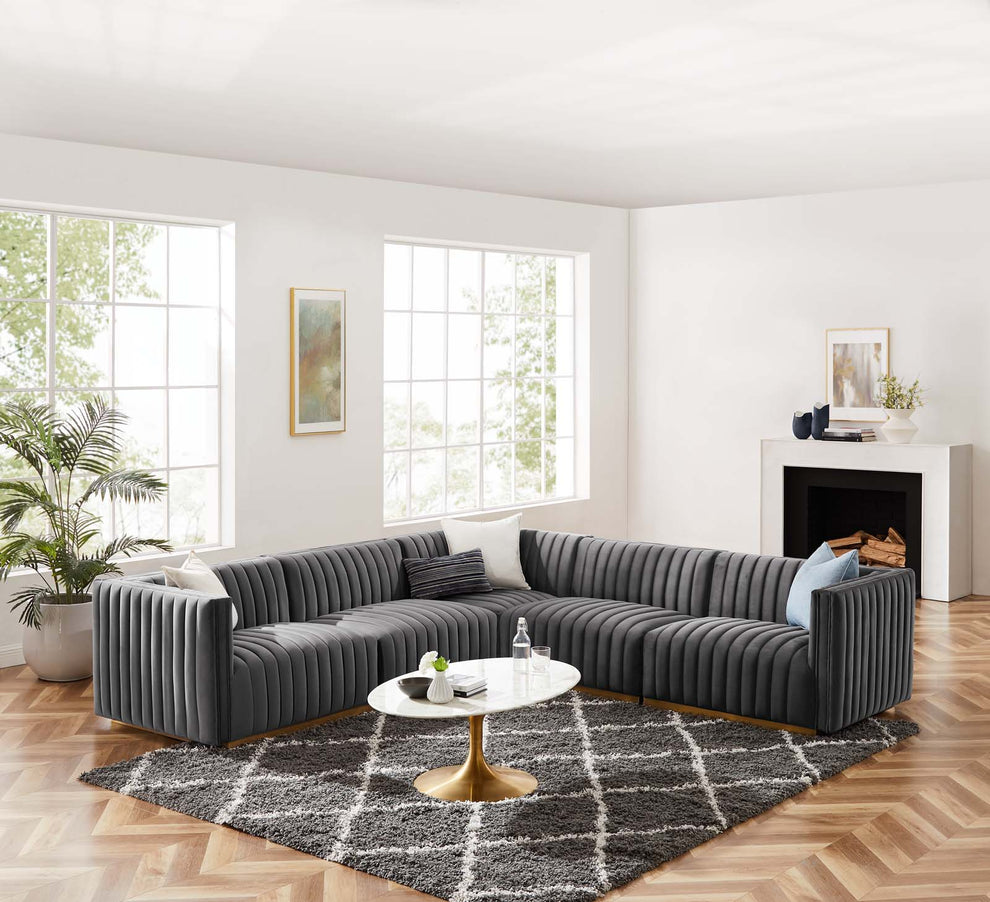 Conjure Channel Tufted Performance Velvet 5-Piece Sectional By Modway - EEI-5849 | Sectional | Modishstore - 41