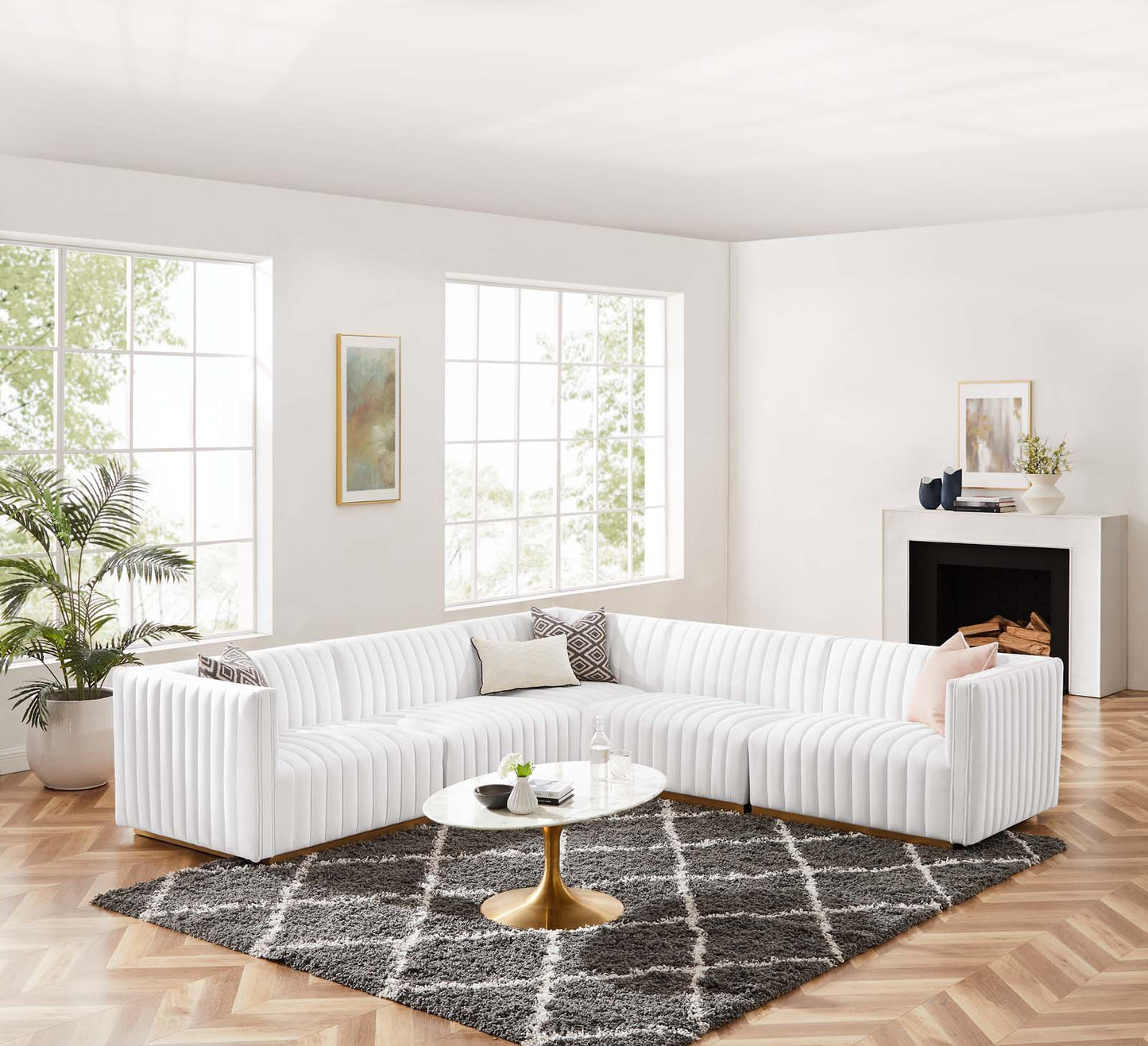 Conjure Channel Tufted Performance Velvet 5-Piece Sectional By Modway - EEI-5849 | Sectional | Modishstore - 73