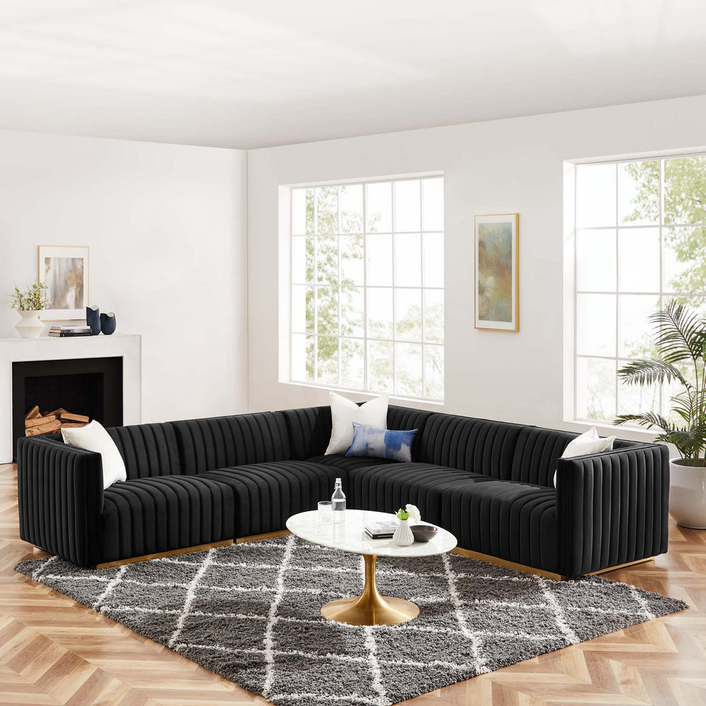Conjure Channel Tufted Performance Velvet 5-Piece Sectional By Modway - EEI-5850 | Sectional | Modishstore - 1