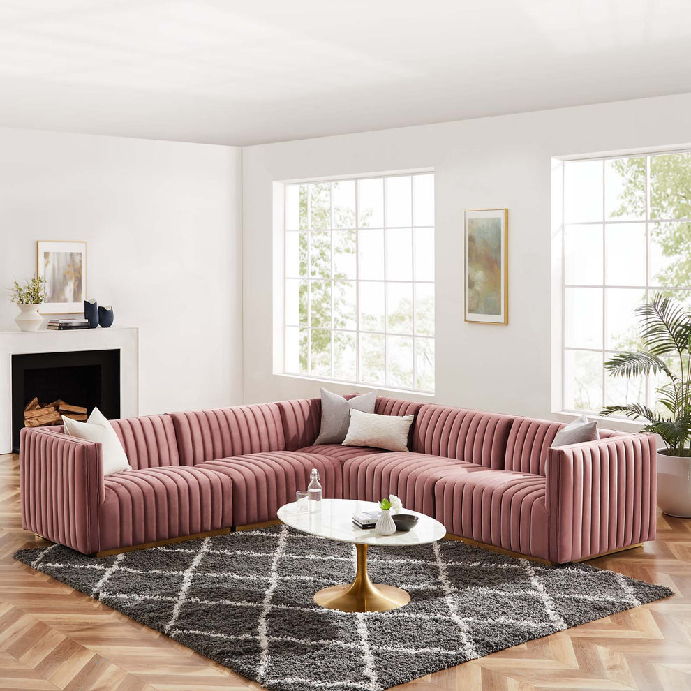 Conjure Channel Tufted Performance Velvet 5-Piece Sectional By Modway - EEI-5850 | Sectional | Modishstore - 25