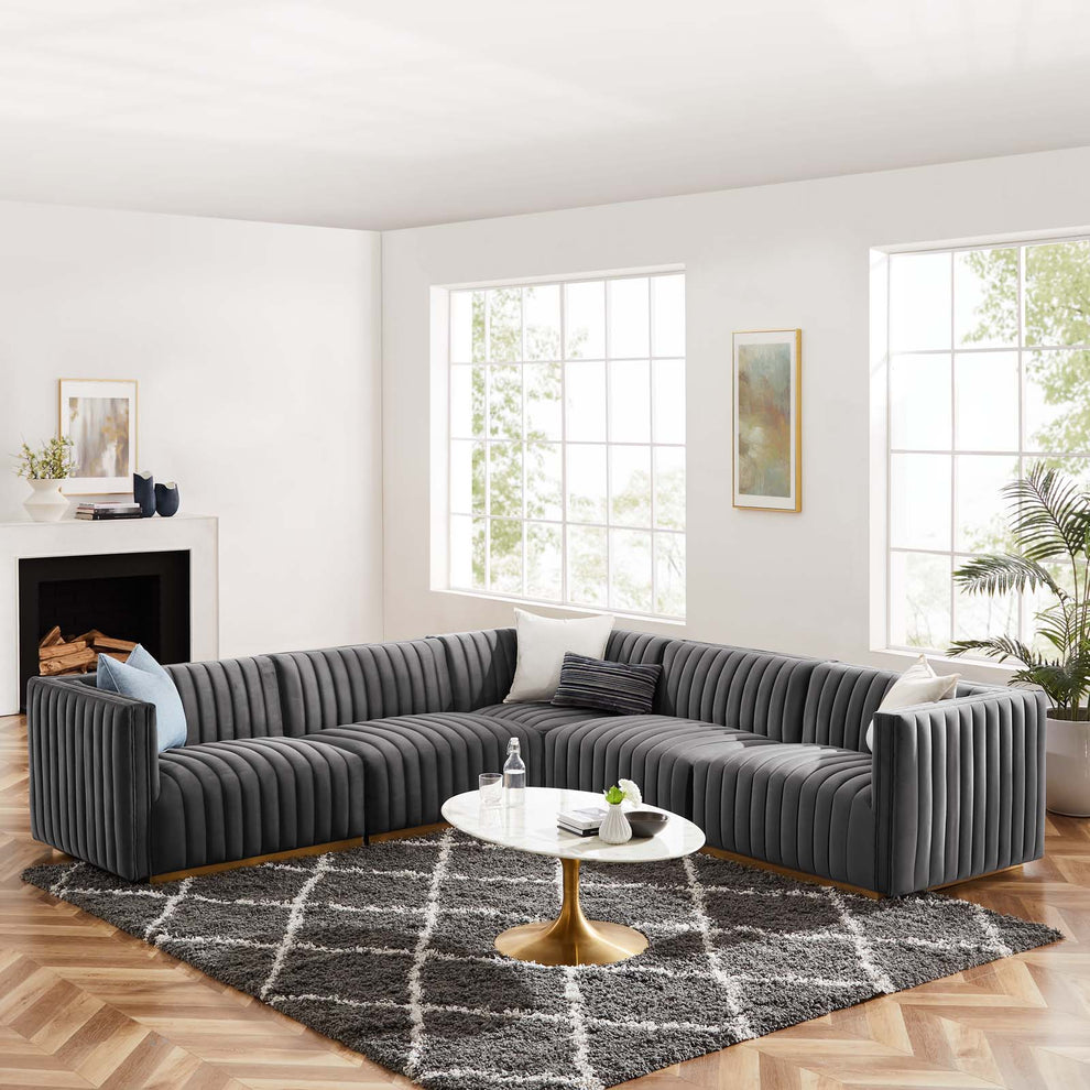 Conjure Channel Tufted Performance Velvet 5-Piece Sectional By Modway - EEI-5850 | Sectional | Modishstore - 41