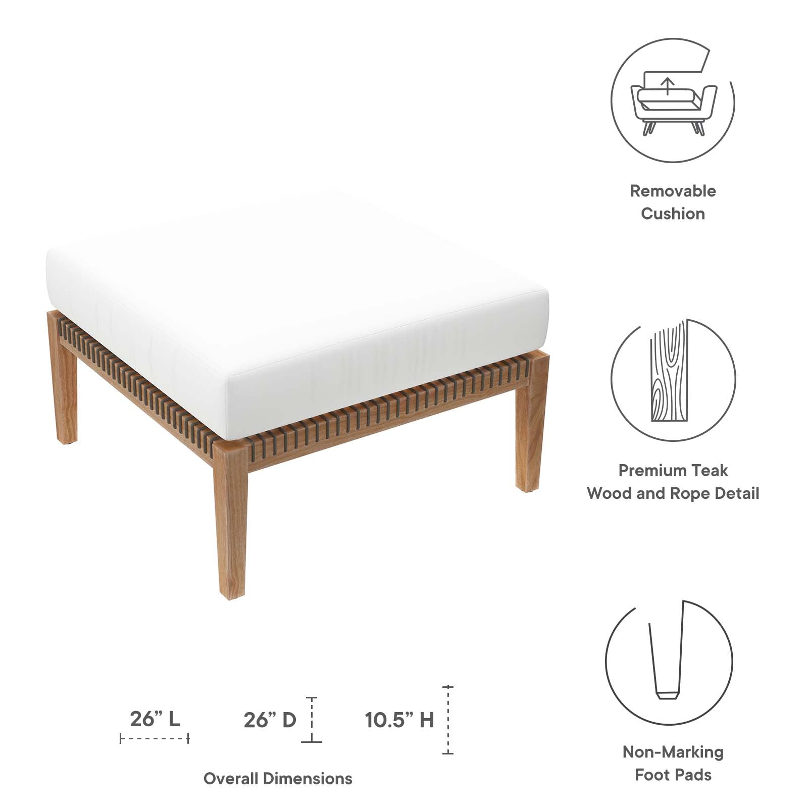 Clearwater Outdoor Patio Teak Wood Ottoman By Modway - EEI-5854 | Outdoor Ottomans | Modishstore - 26