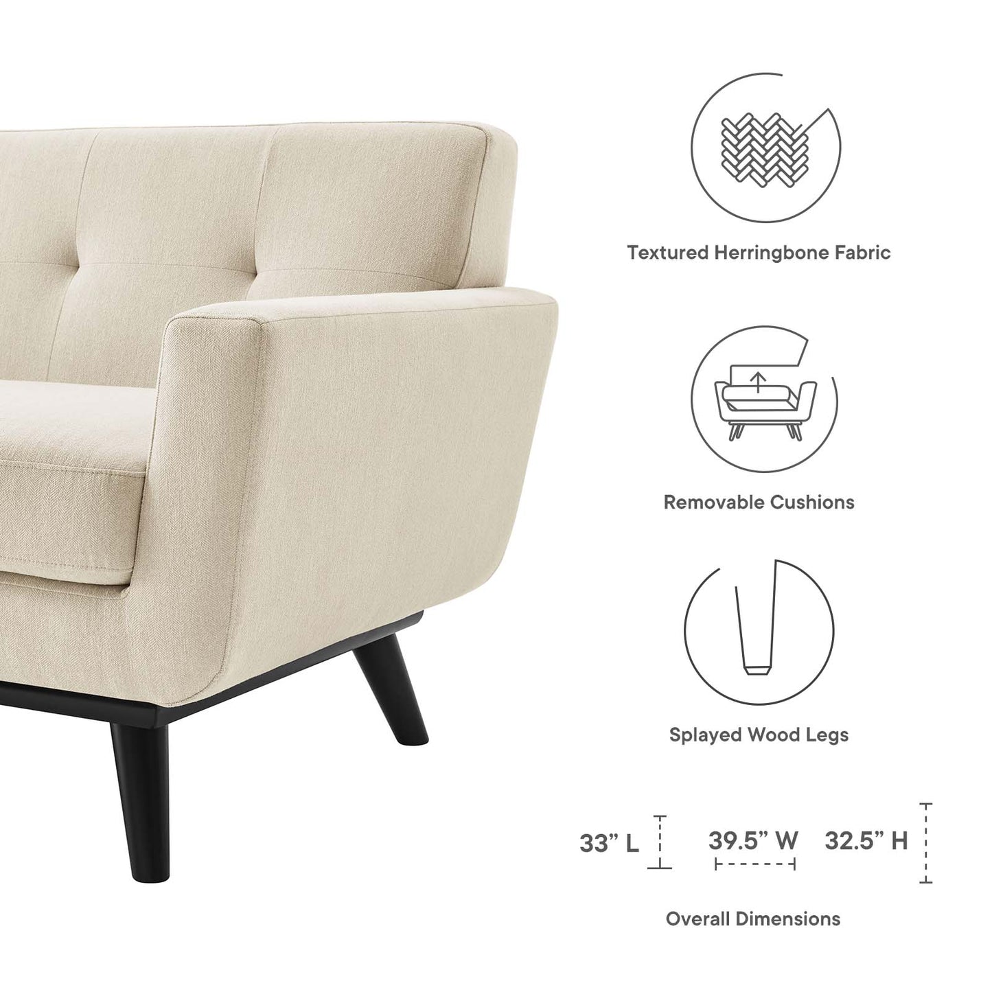 Engage Herringbone Fabric Armchair By Modway - EEI-5868-BEI | Armchairs |  Modishstore - 7