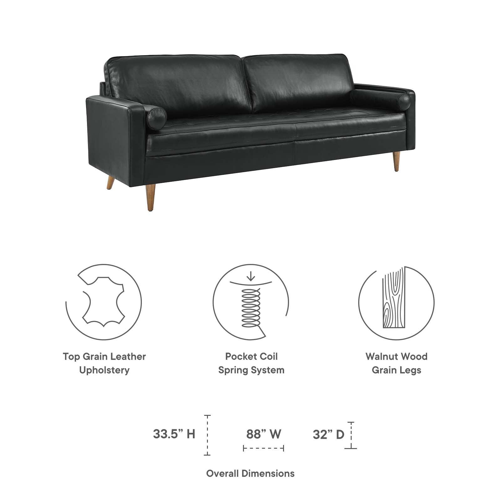 Valour 88" Leather Sofa By Modway - EEI-5871 | Sofas | Modishstore - 6