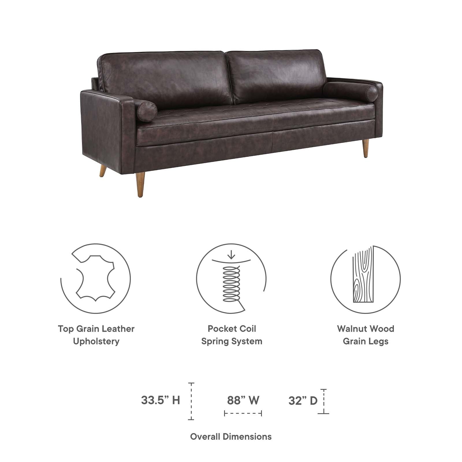 Valour 88" Leather Sofa By Modway - EEI-5871 | Sofas | Modishstore - 13