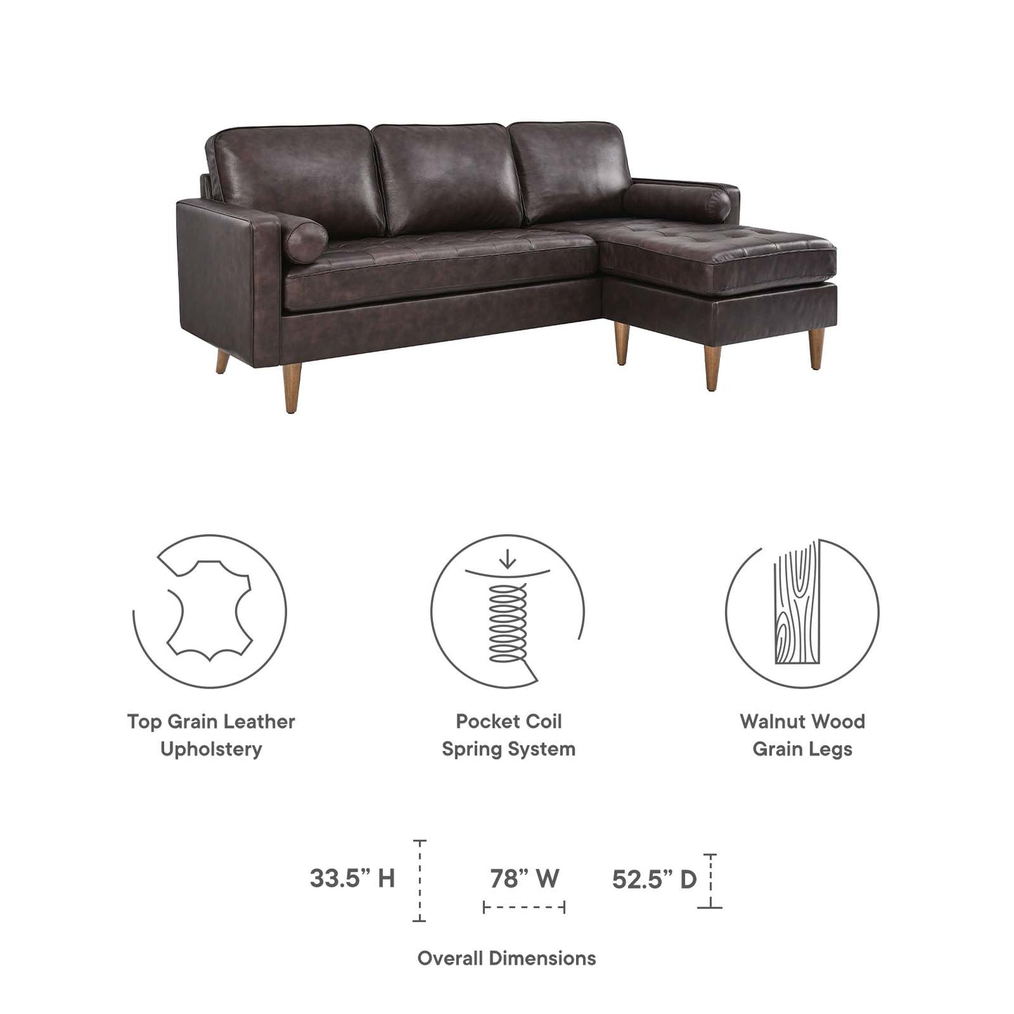 Valour 78" Leather Apartment Sectional Sofa By Modway - EEI-5872 | Sectional | Modishstore - 15