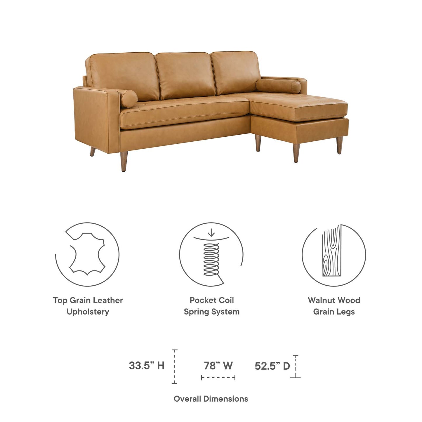 Valour 78" Leather Apartment Sectional Sofa By Modway - EEI-5872 | Sectional | Modishstore - 23