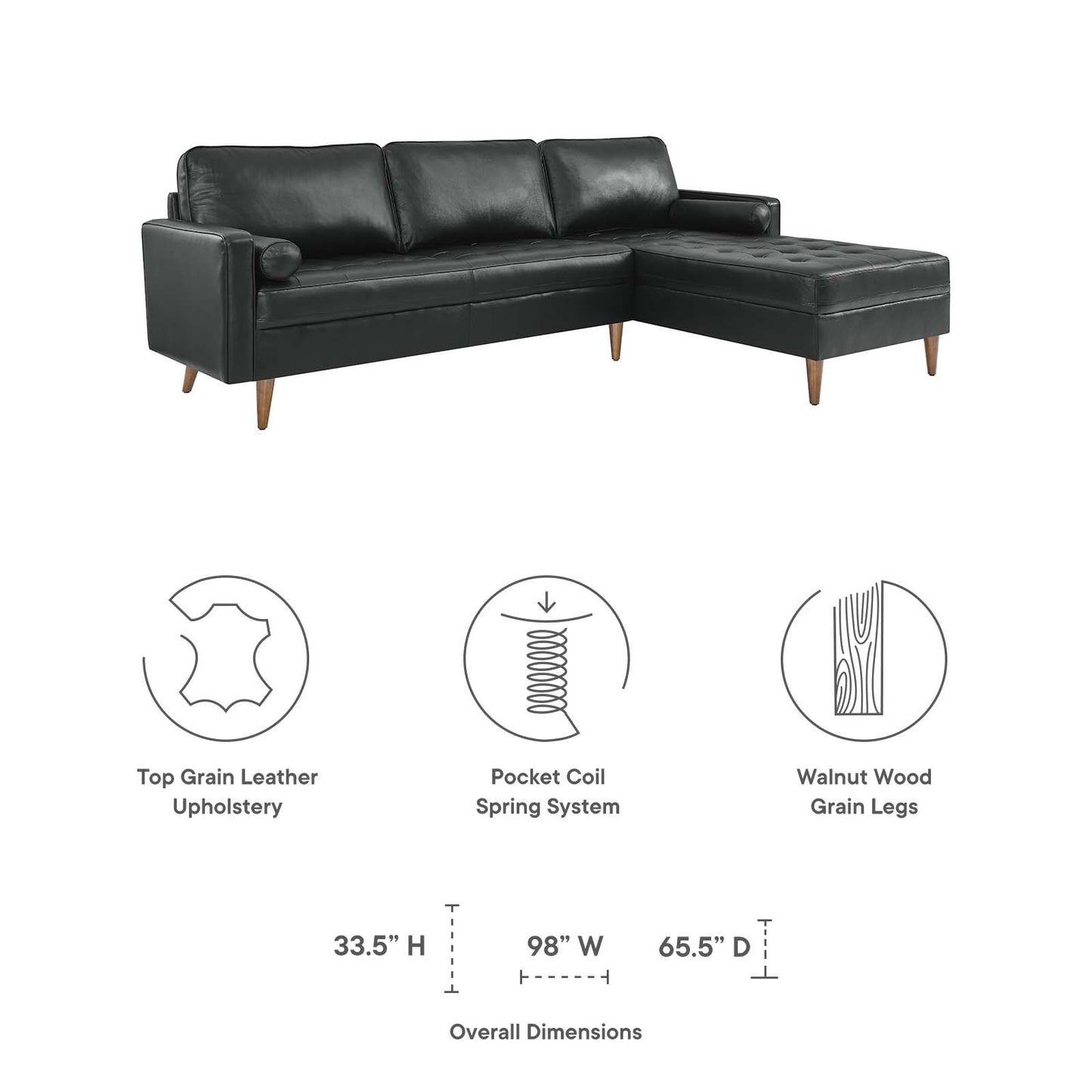 Valour 98" Leather Sectional Sofa By Modway - EEI-5873 | Sectional | Modishstore - 7