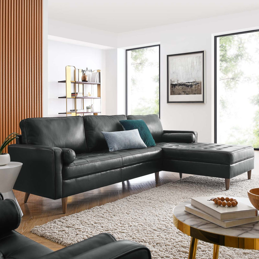 Valour 98" Leather Sectional Sofa By Modway - EEI-5873 | Sectional | Modishstore - 1