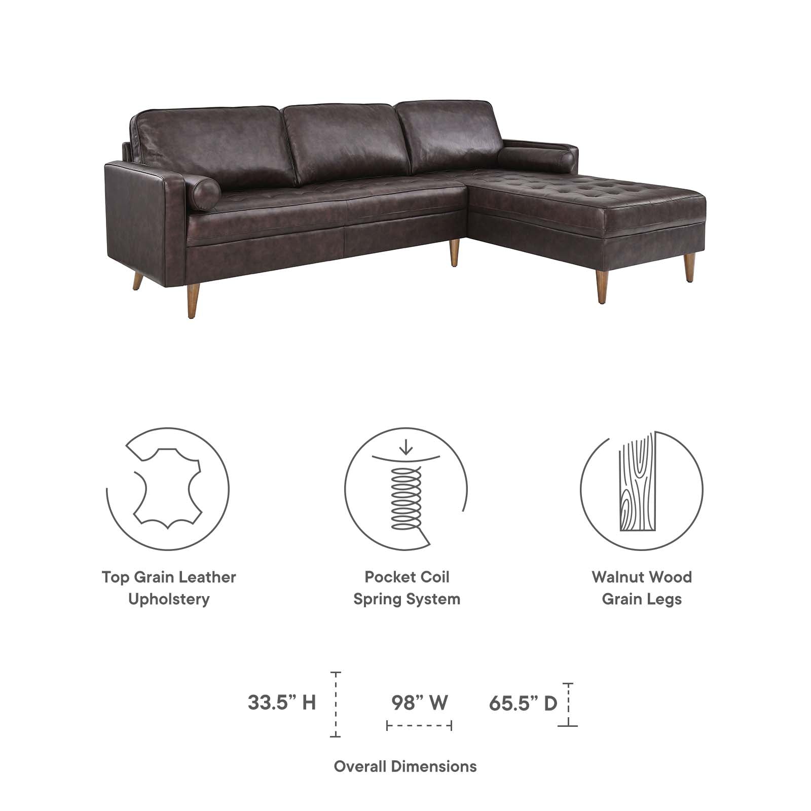 Valour 98" Leather Sectional Sofa By Modway - EEI-5873 | Sectional | Modishstore - 14