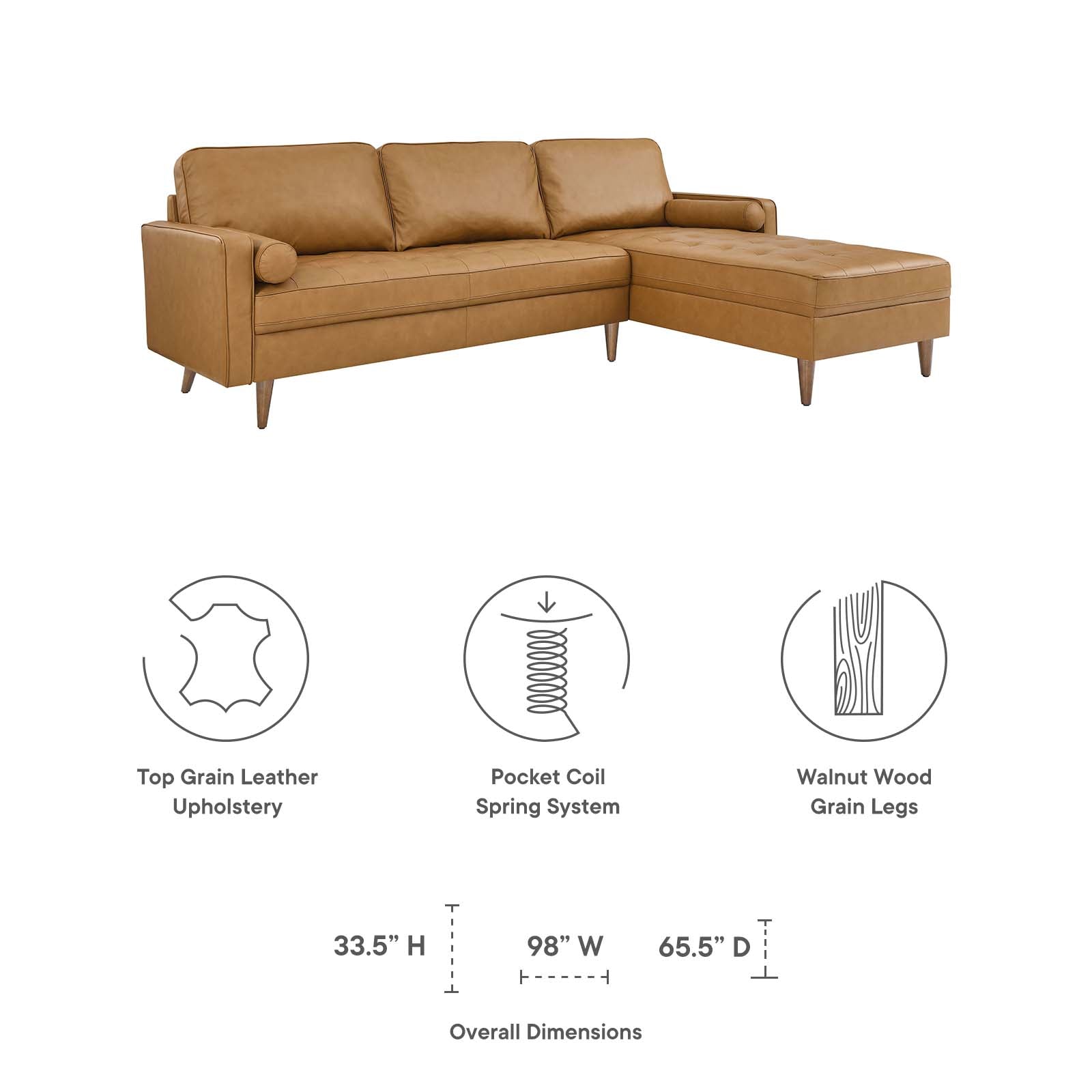 Valour 98" Leather Sectional Sofa By Modway - EEI-5873 | Sectional | Modishstore - 23