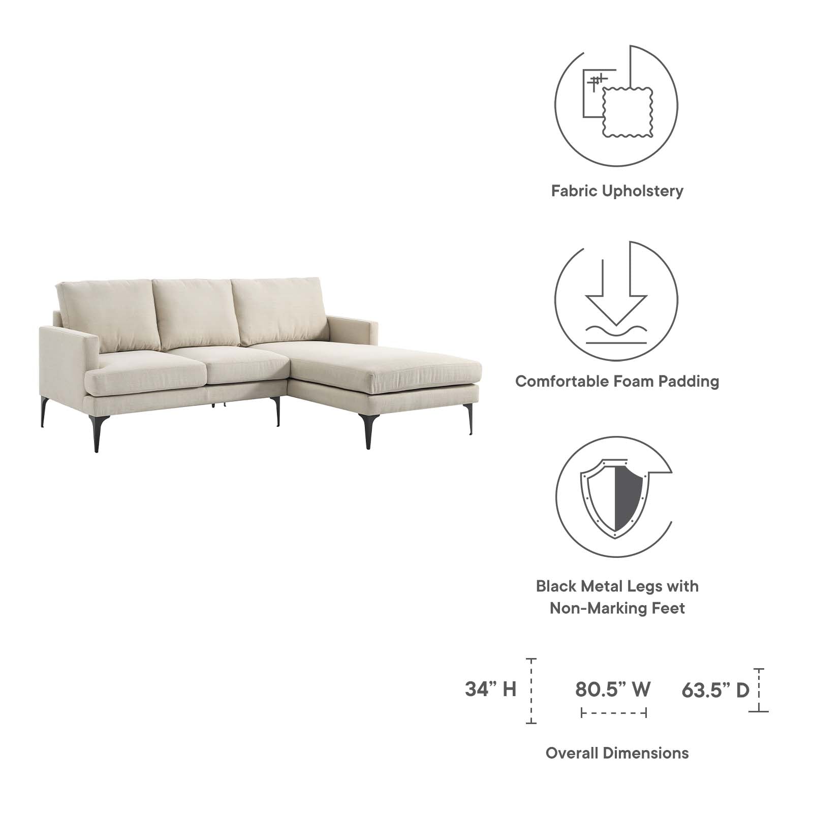 Evermore Right-Facing Upholstered Fabric Sectional Sofa By Modway - EEI-6012 | Sectional | Modishstore - 14