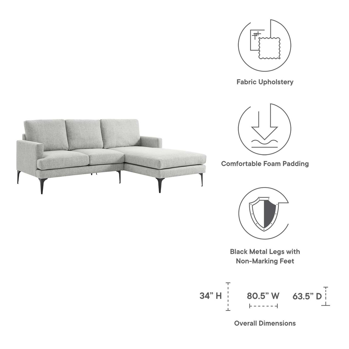 Evermore Right-Facing Upholstered Fabric Sectional Sofa By Modway - EEI-6012 | Sectional | Modishstore - 30