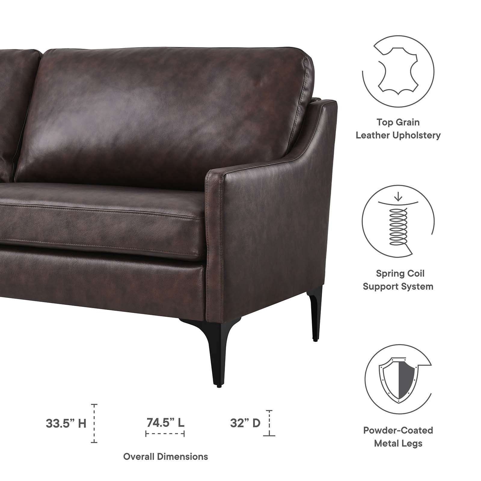 Corland Leather Sofa By Modway - EEI-6018 | Sofas | Modishstore - 7