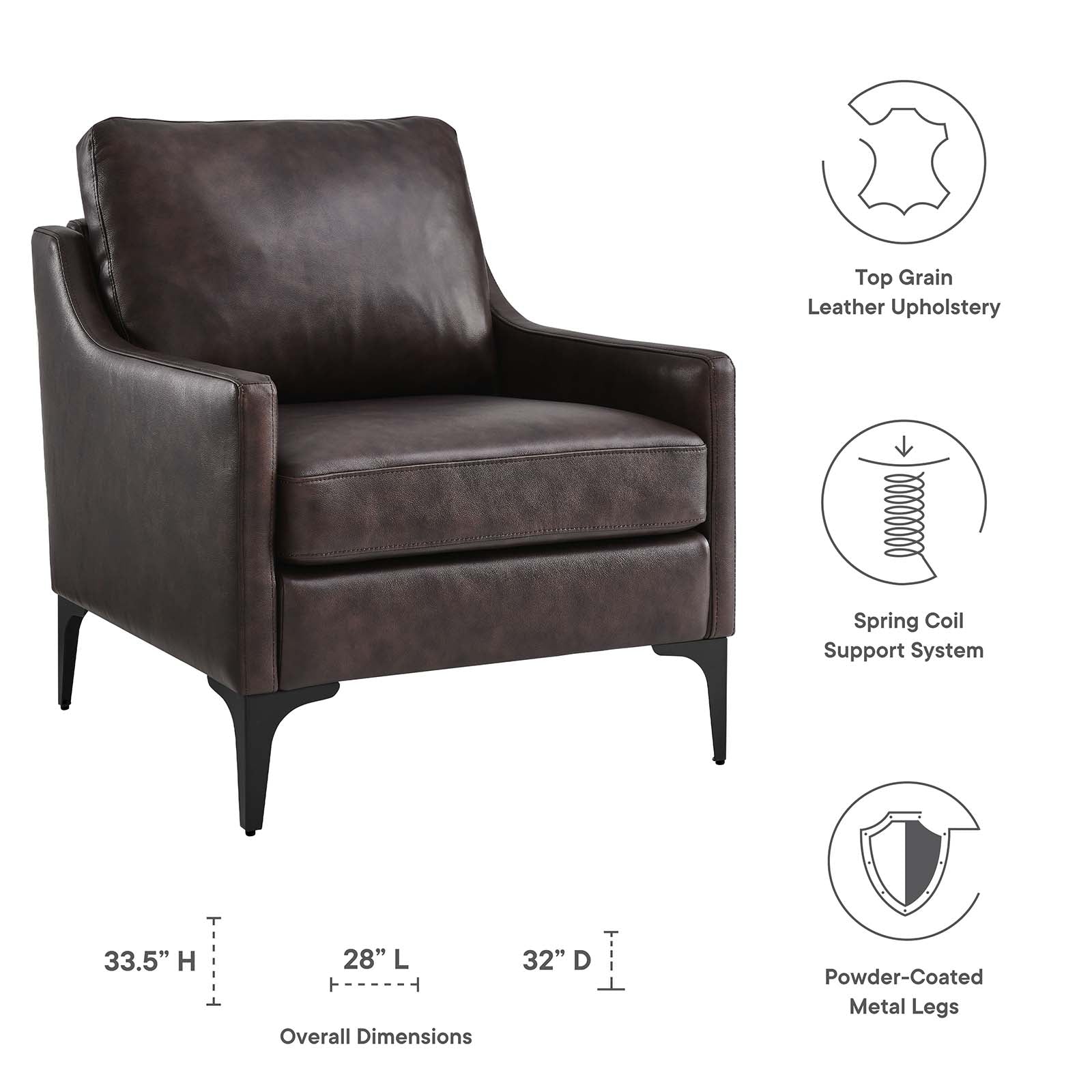 Corland Leather Armchair By Modway - EEI-6022 | Armchairs | Modishstore - 6
