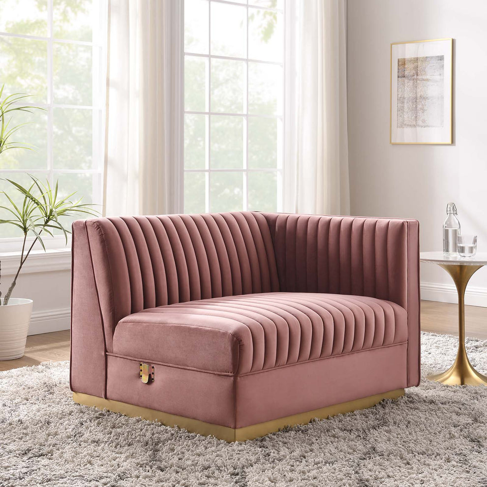 Sanguine Channel Tufted Performance Velvet Modular Sectional Sofa Right-Arm Chair By Modway - EEI-6032 | Sectional | Modishstore - 1