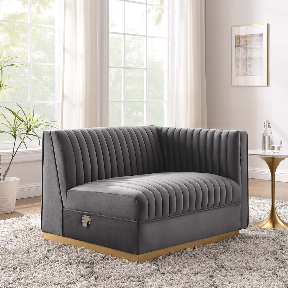 Sanguine Channel Tufted Performance Velvet Modular Sectional Sofa Right-Arm Chair By Modway - EEI-6032 | Sectional | Modishstore - 16