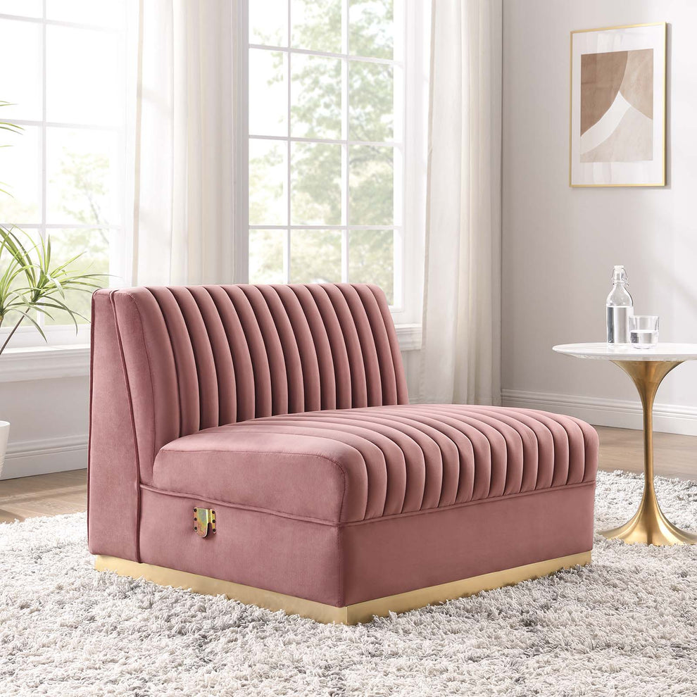 Sanguine Channel Tufted Performance Velvet Modular Sectional Sofa Armless Chair By Modway - EEI-6033 | Sectional | Modishstore - 1