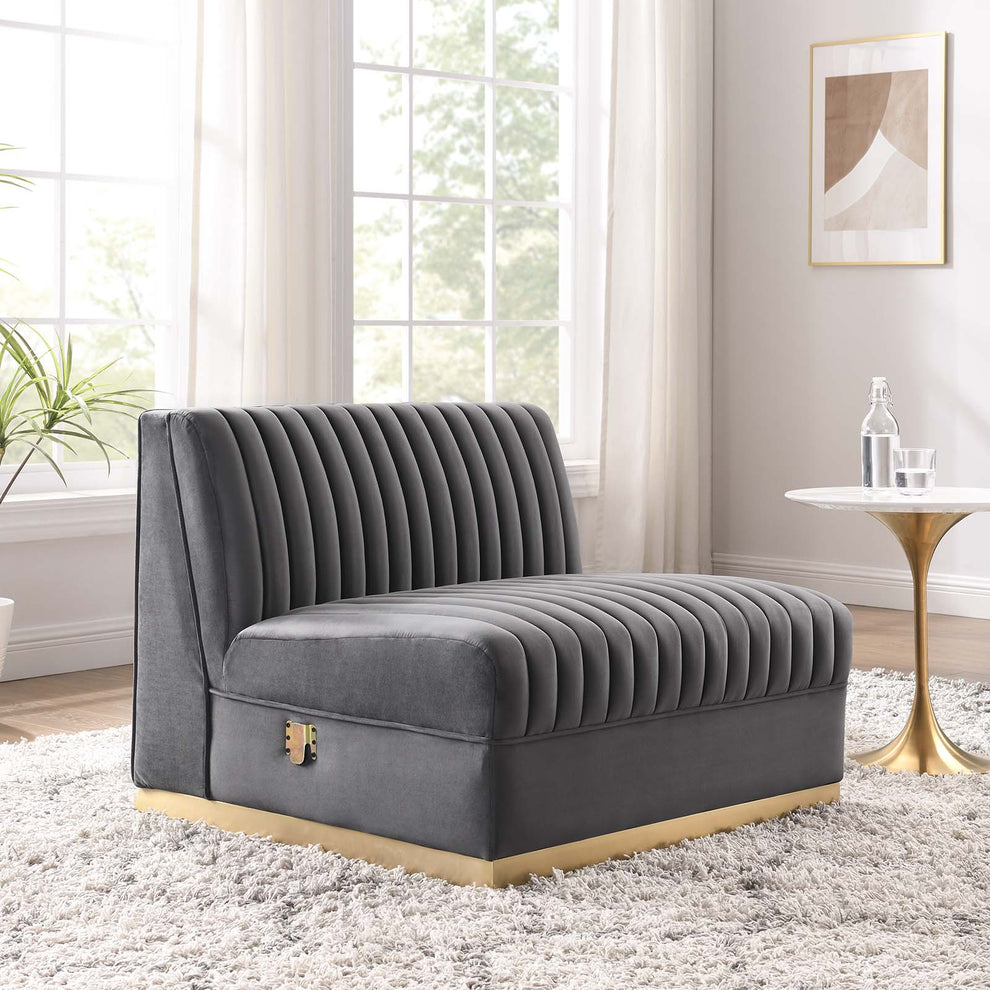 Sanguine Channel Tufted Performance Velvet Modular Sectional Sofa Armless Chair By Modway - EEI-6033 | Sectional | Modishstore - 16