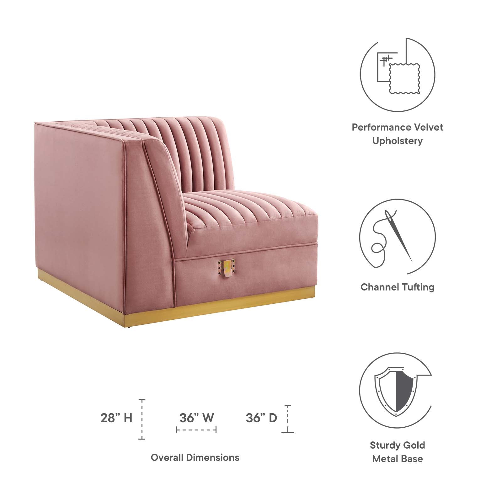 Sanguine Channel Tufted Performance Velvet Modular Sectional Sofa Left Corner Chair By Modway - EEI-6034 | Sectional | Modishstore - 7