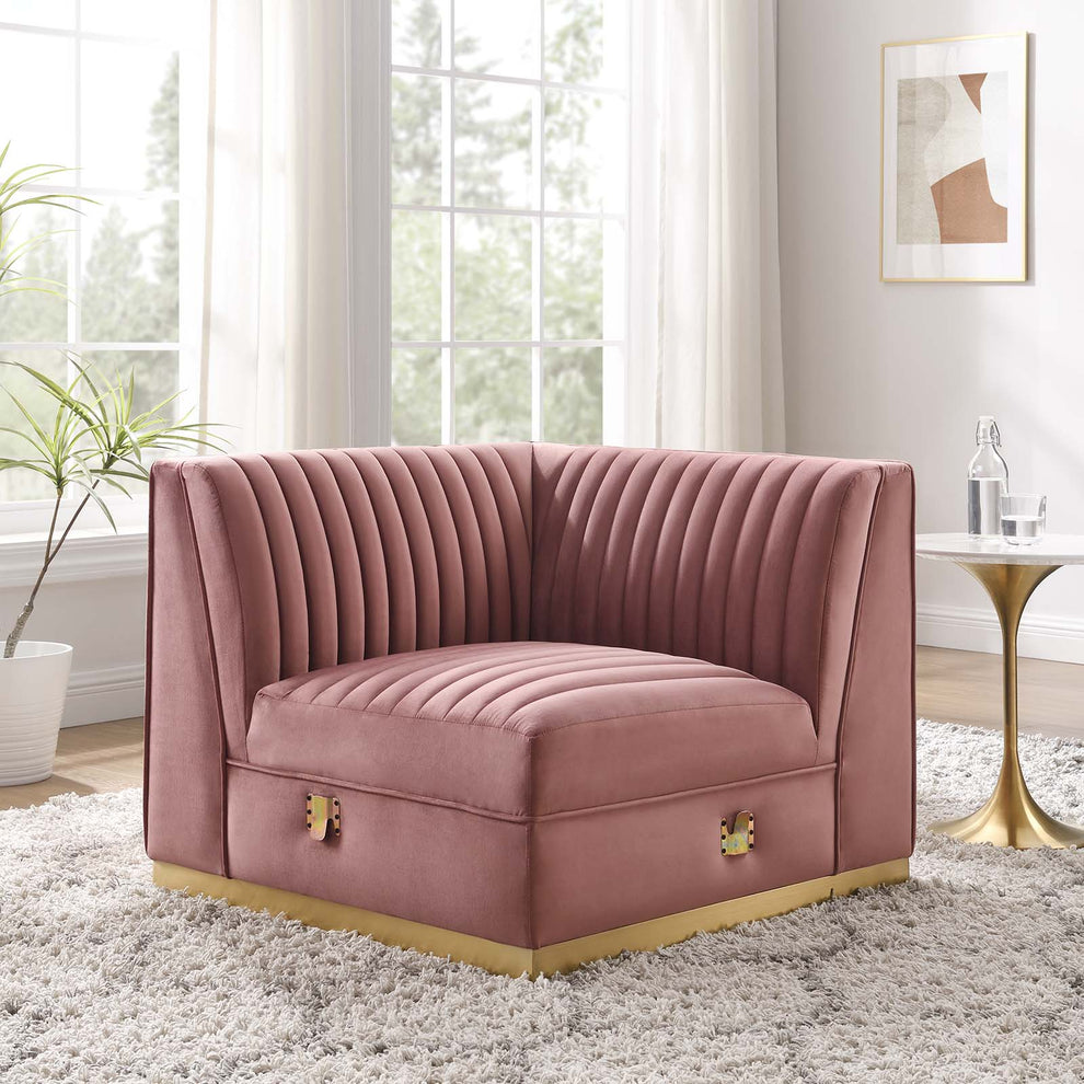 Sanguine Channel Tufted Performance Velvet Modular Sectional Sofa Left Corner Chair By Modway - EEI-6034 | Sectional | Modishstore - 1