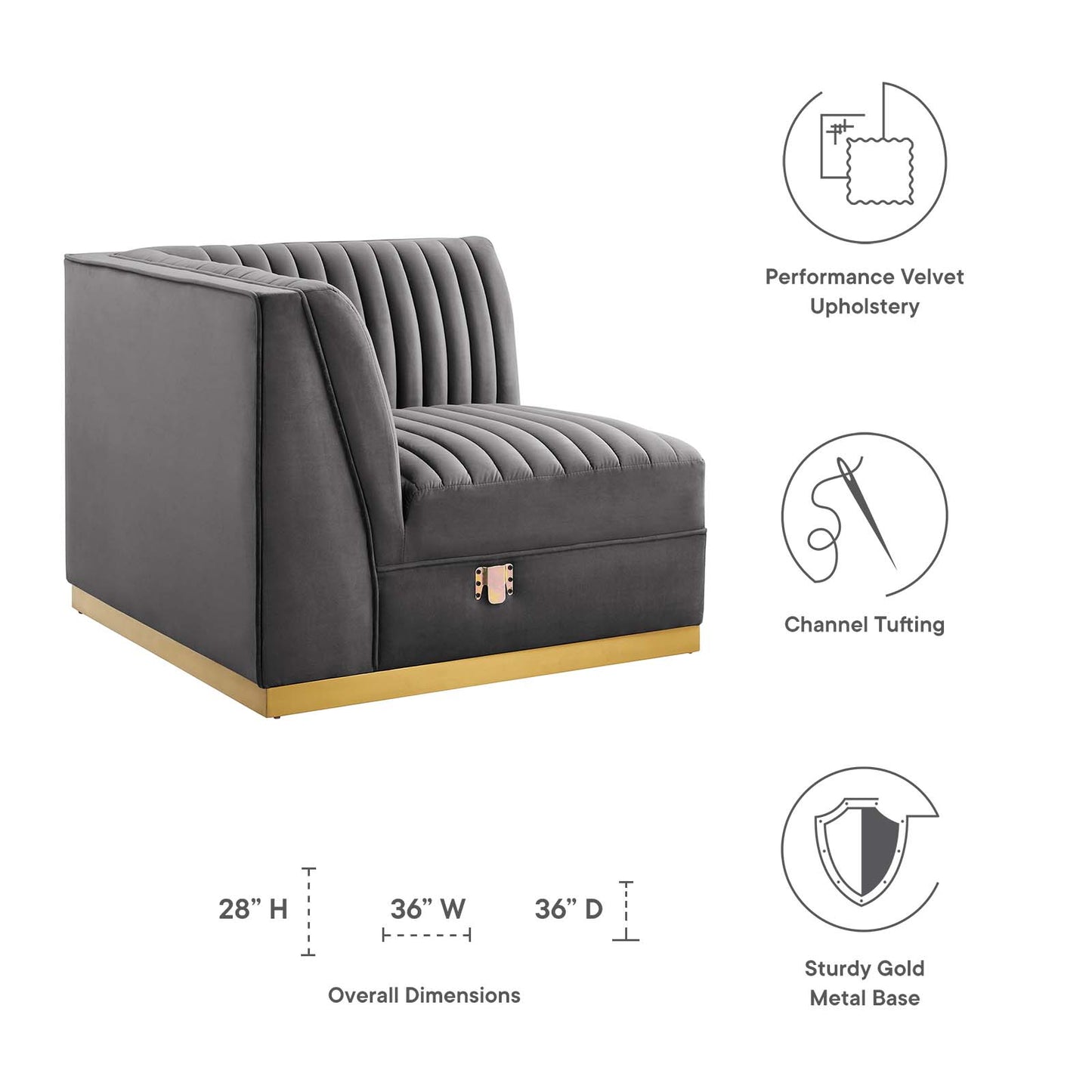 Sanguine Channel Tufted Performance Velvet Modular Sectional Sofa Left Corner Chair By Modway - EEI-6034 | Sectional | Modishstore - 14