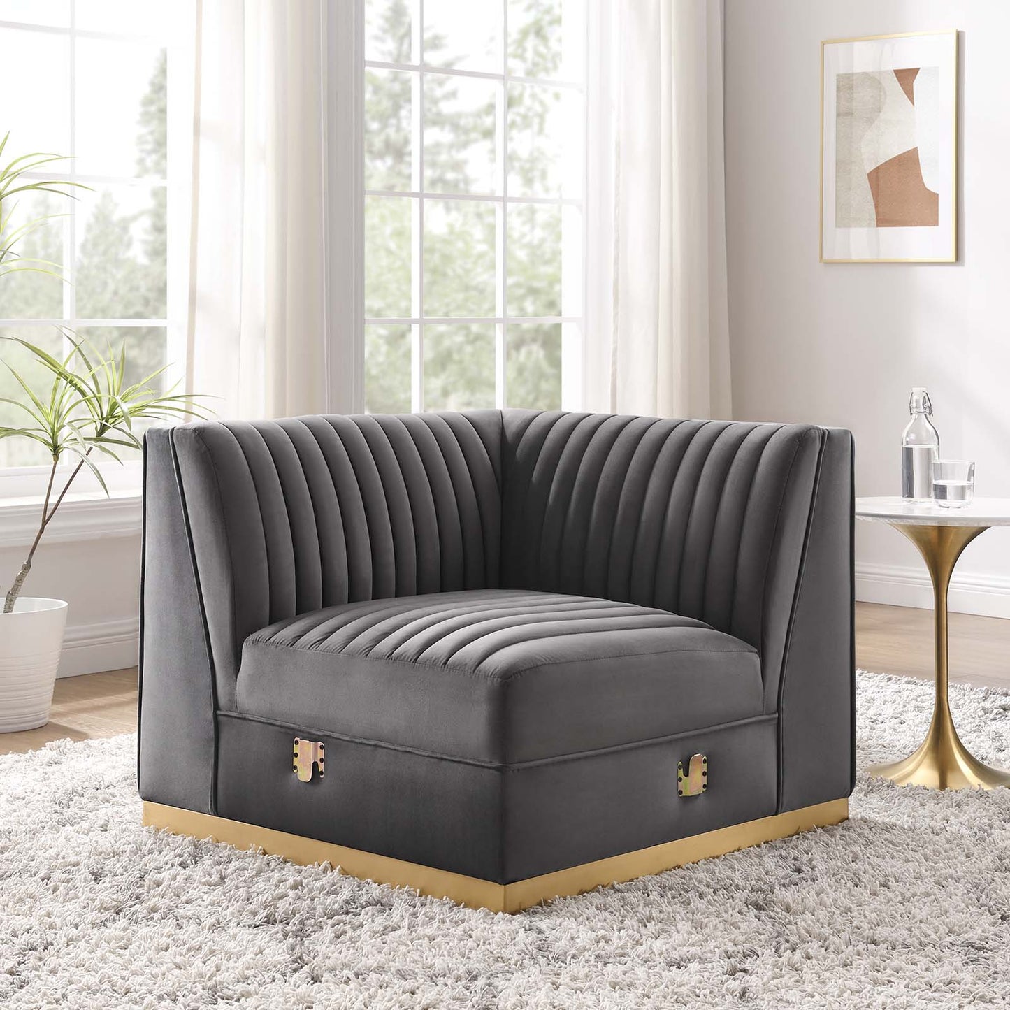 Sanguine Channel Tufted Performance Velvet Modular Sectional Sofa Left Corner Chair By Modway - EEI-6034 | Sectional | Modishstore - 16