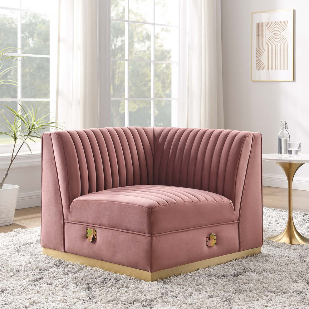 Sanguine Channel Tufted Performance Velvet Modular Sectional Sofa Right Corner Chair By Modway - EEI-6035 | Sectional | Modishstore - 1