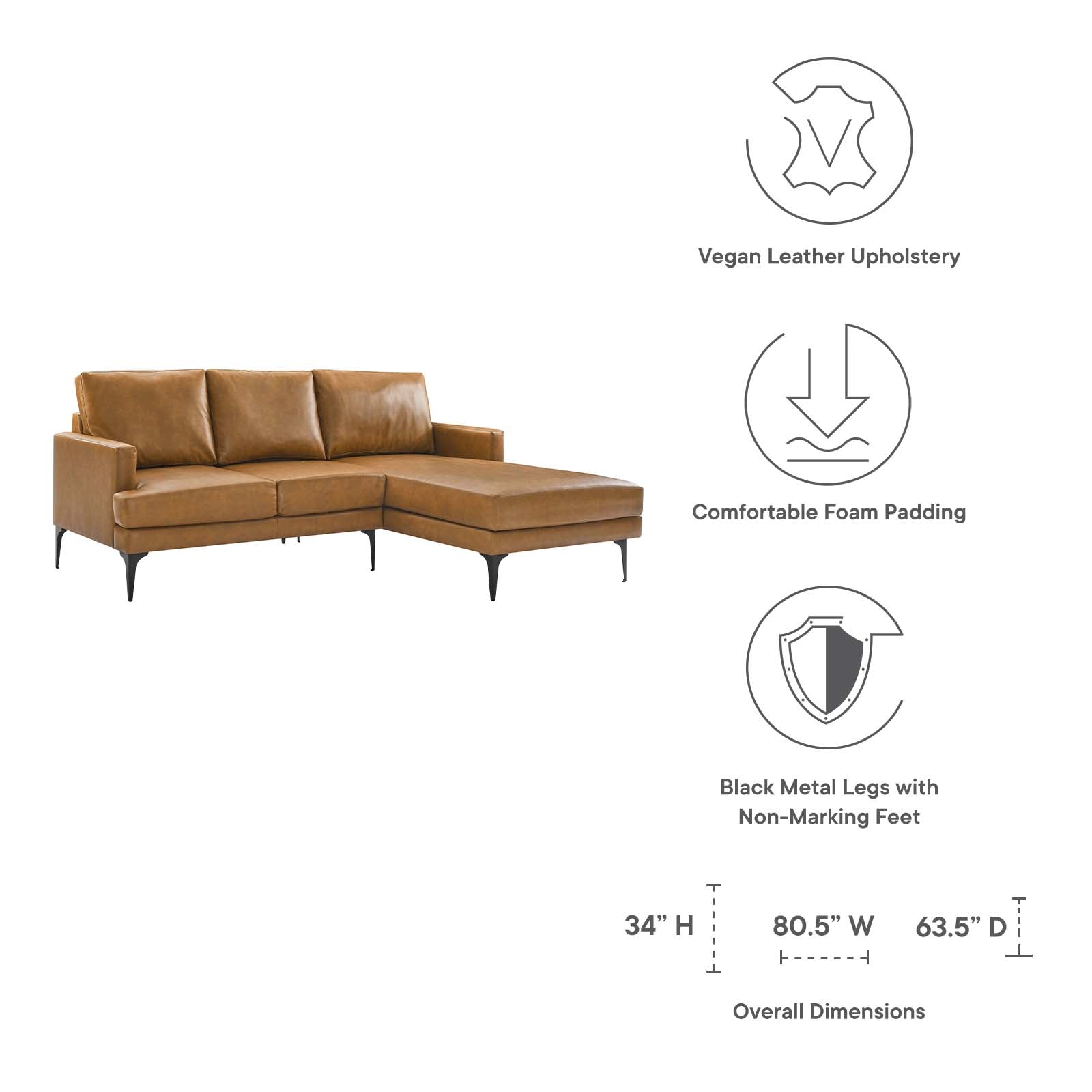 Evermore Right-Facing Vegan Leather Sectional Sofa By Modway - EEI-6050 | Sectional | Modishstore - 7