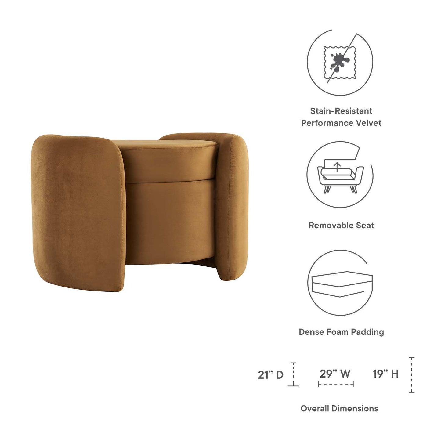 Nebula Upholstered Performance Velvet Ottoman By Modway - EEI-6055 | Ottomans | Modishstore - 9