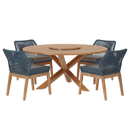 Wellspring 5-Piece Outdoor Patio Teak Wood Dining Set By Modway - EEI-6118 | Outdoor Dining Sets | Modishstore - 2