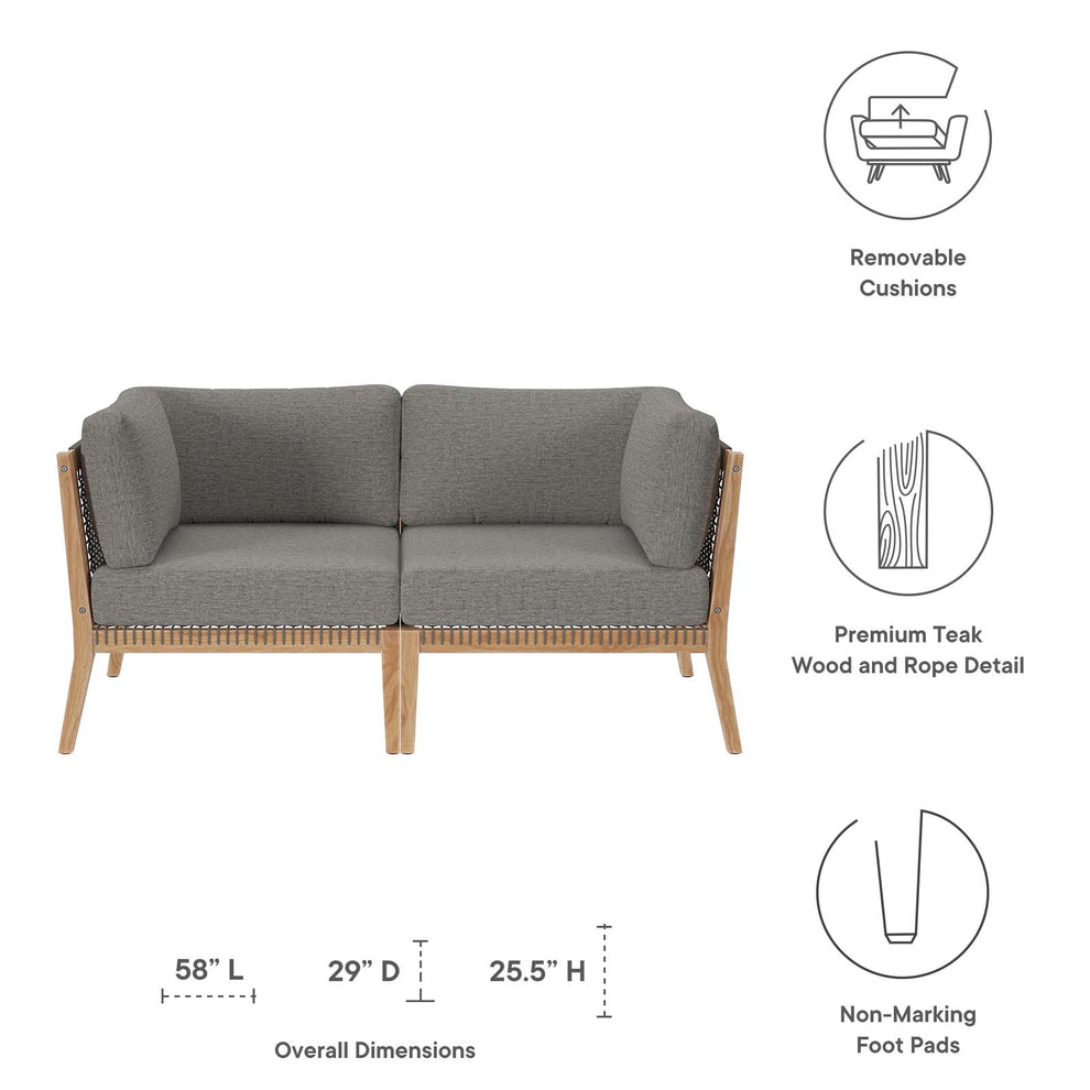 Clearwater Outdoor Patio Teak Wood Loveseat By Modway - EEI-6119 | Outdoor Sofas, Loveseats & Sectionals | Modishstore - 7