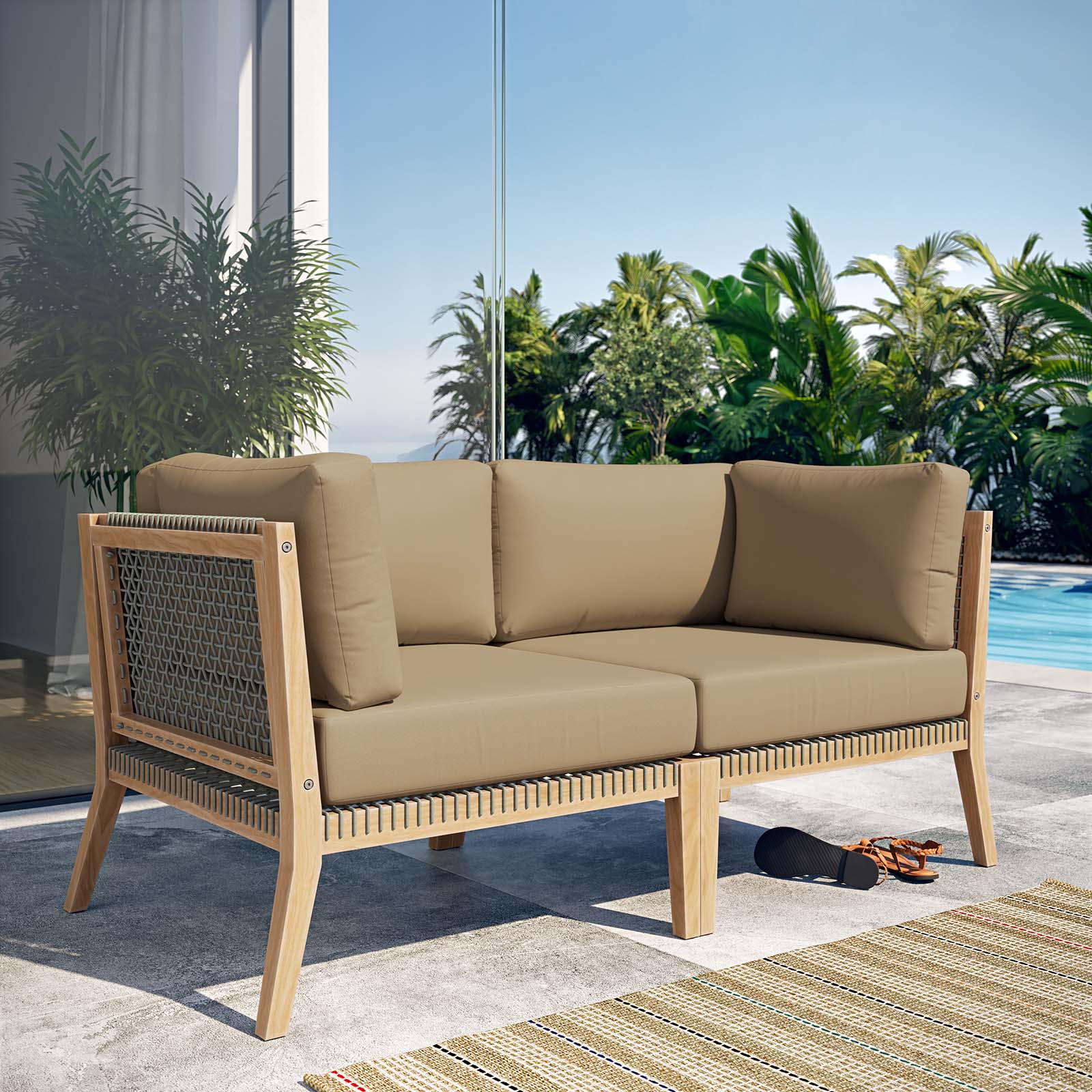 Clearwater Outdoor Patio Teak Wood Loveseat By Modway - EEI-6119 | Outdoor Sofas, Loveseats & Sectionals | Modishstore - 16