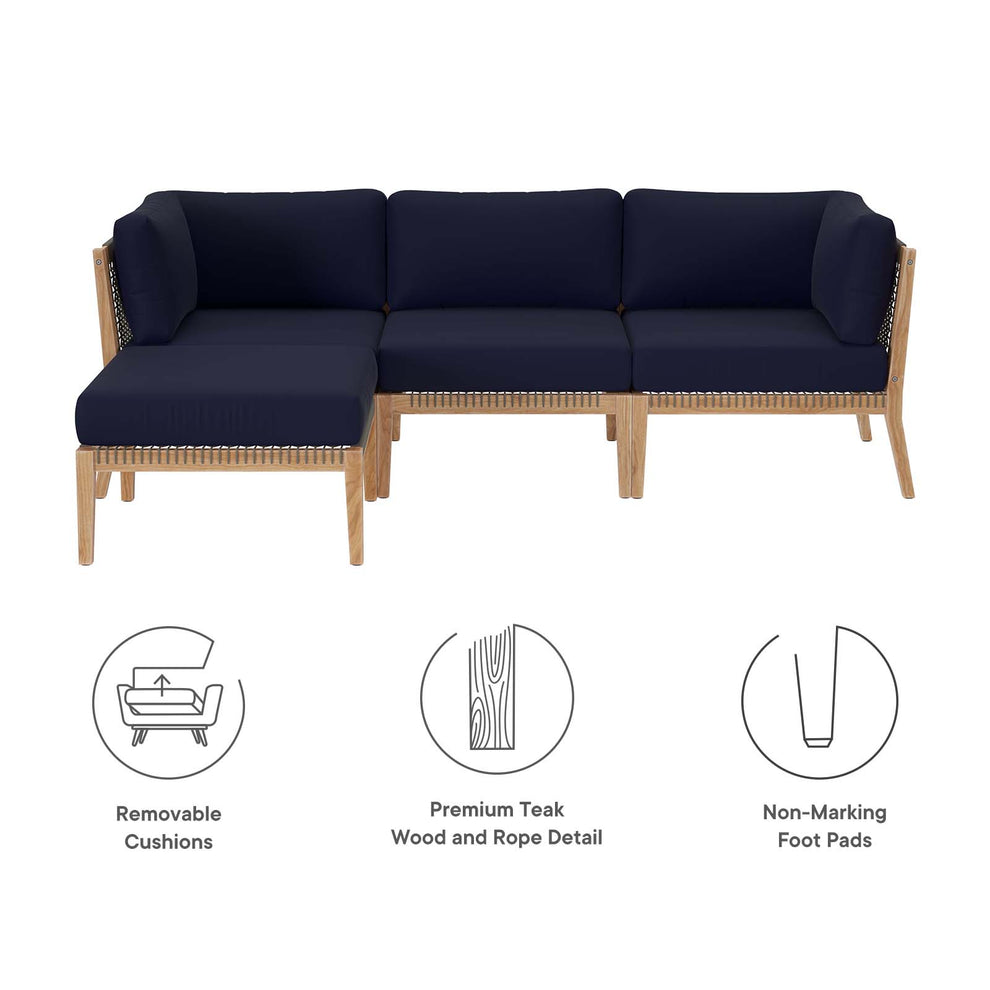 Clearwater Outdoor Patio Teak Wood 4-Piece Sectional Sofa By Modway - EEI-6121 | Outdoor Sofas, Loveseats & Sectionals | Modishstore - 30