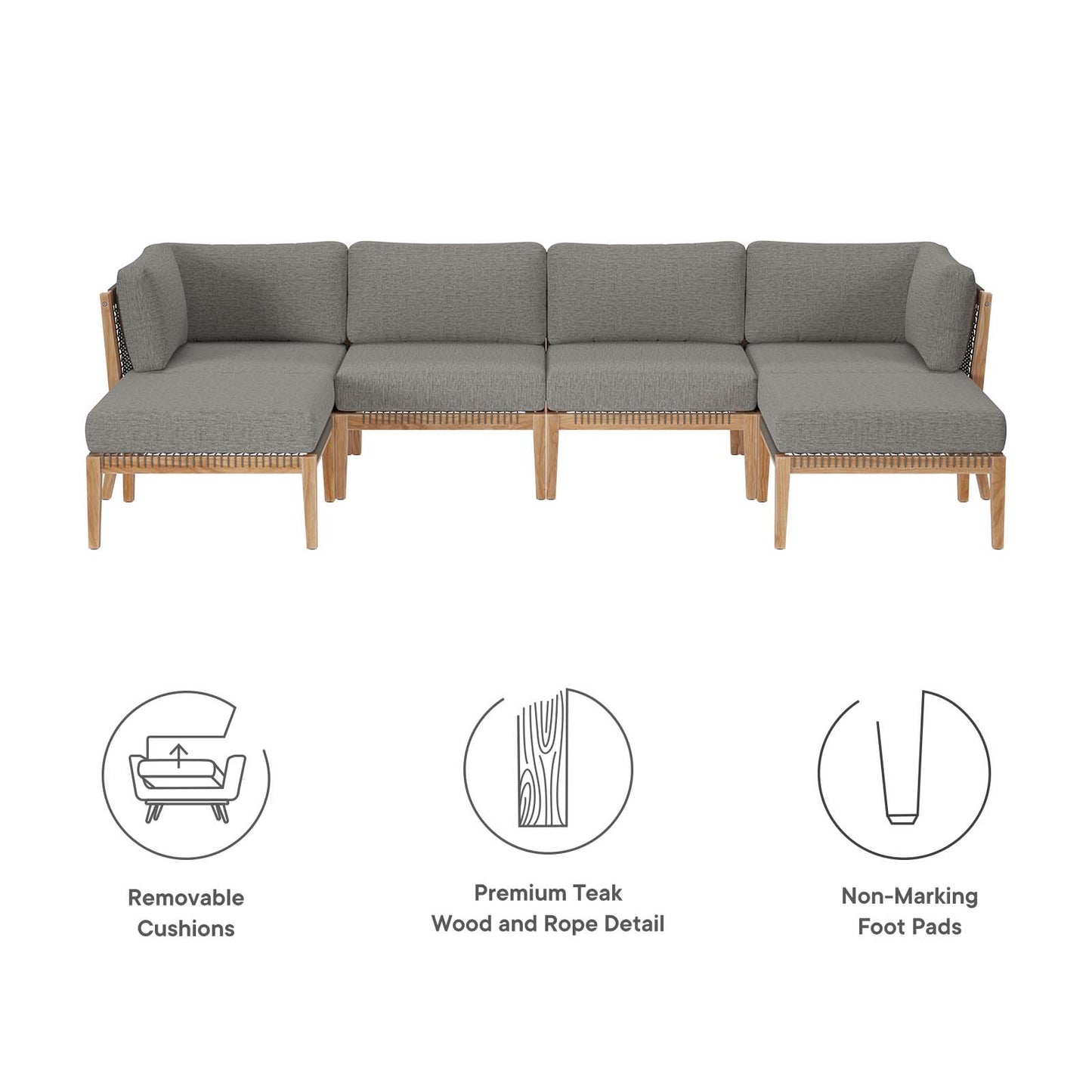 Clearwater Outdoor Patio Teak Wood 6-Piece Sectional Sofa By Modway - EEI-6122 | Outdoor Sofas, Loveseats & Sectionals | Modishstore - 5